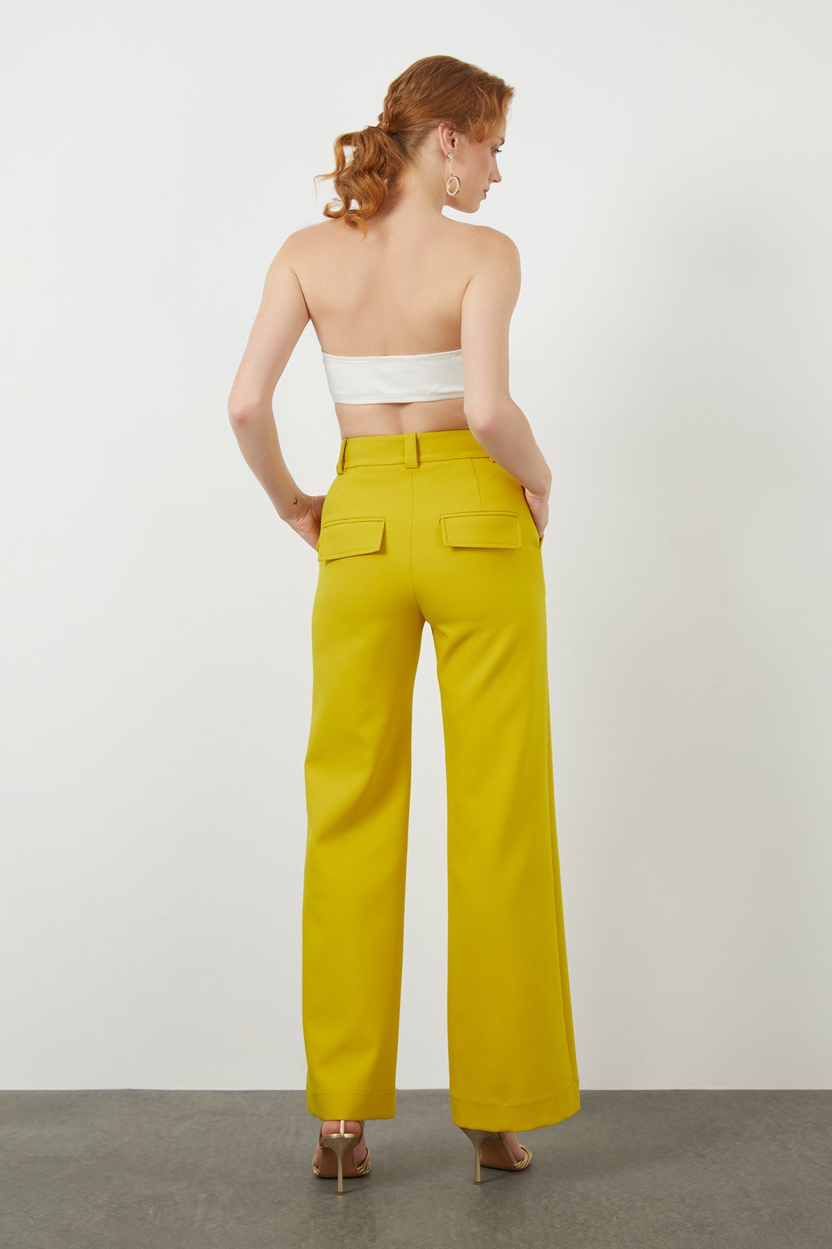 Yellow Wide-Leg Fabric Trousers
