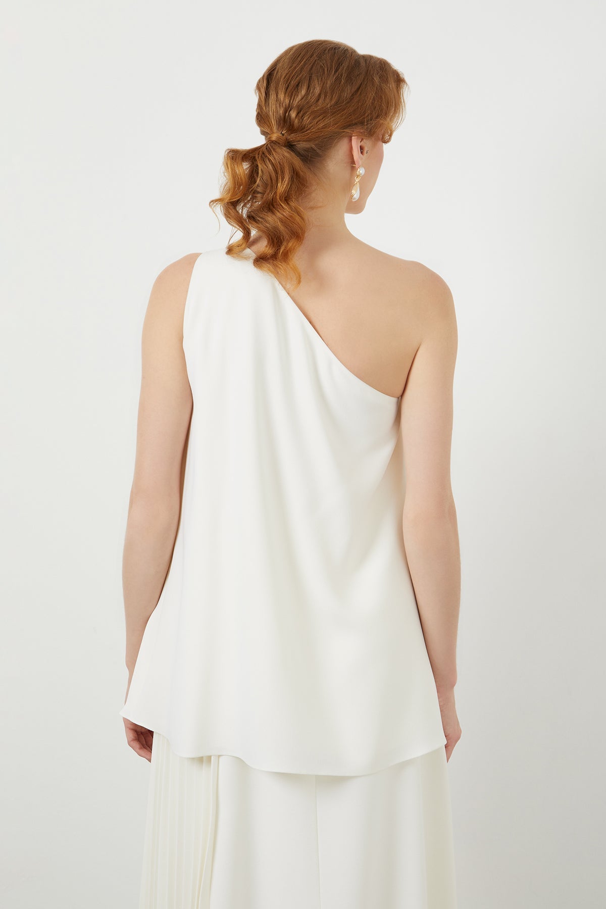 Ecru Back-Tie Slit Pocket Long Blouse