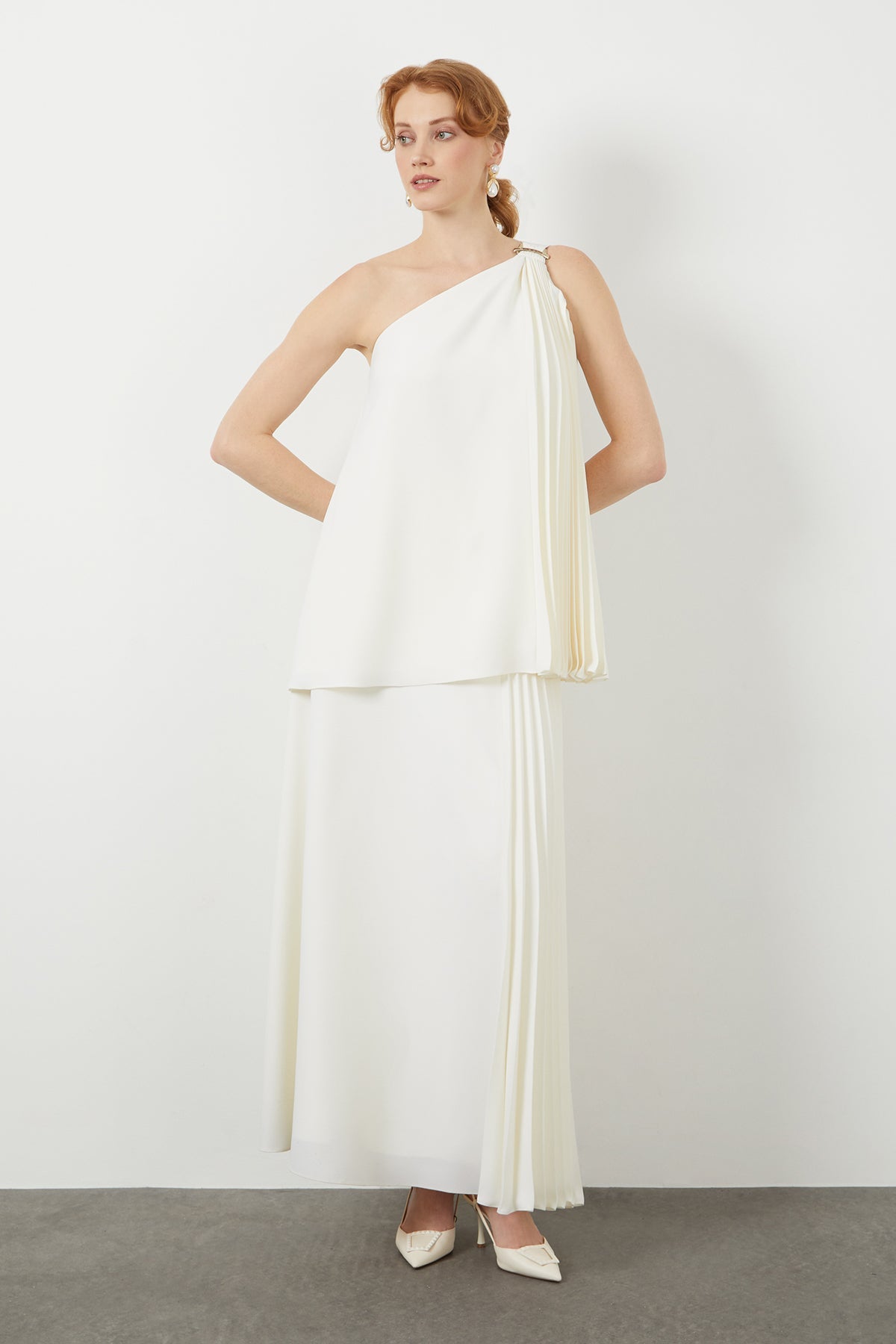 Ecru Back-Tie Slit Pocket Long Blouse