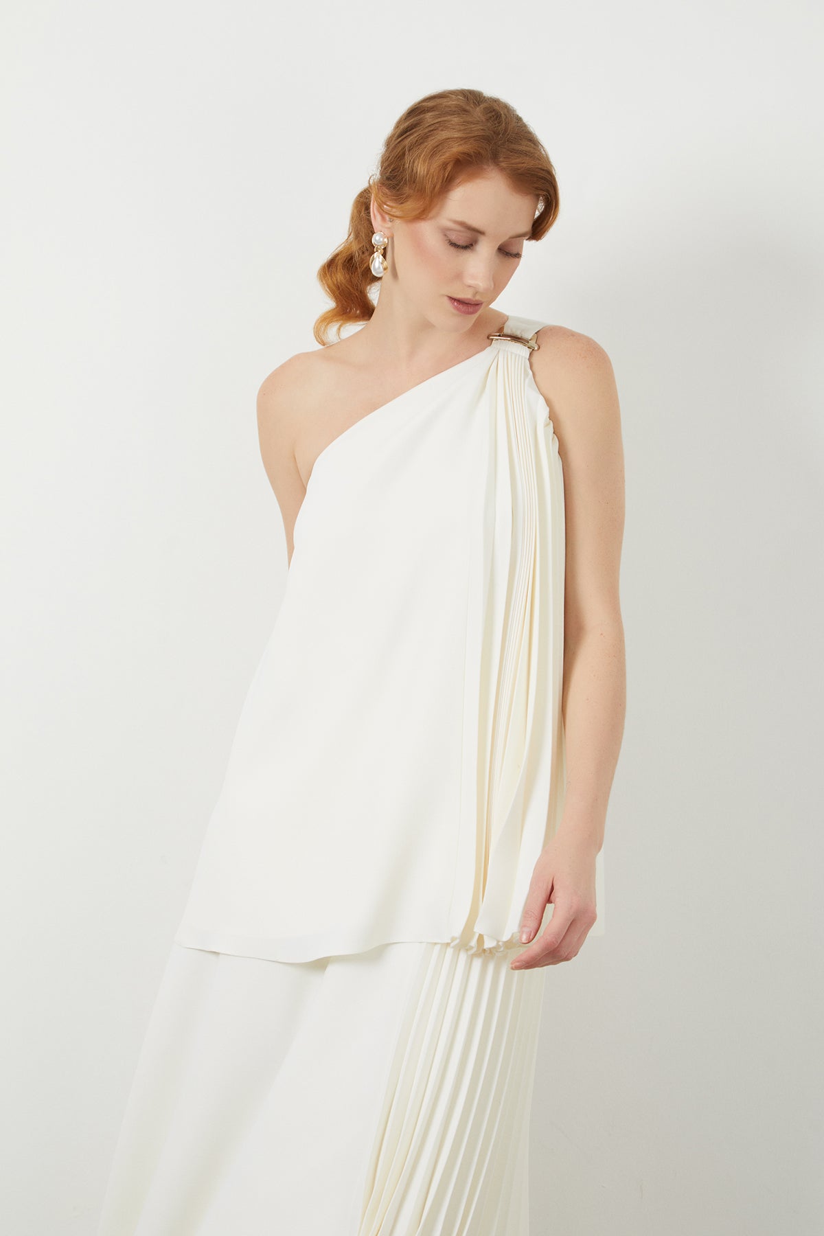 Ecru Back-Tie Slit Pocket Long Blouse