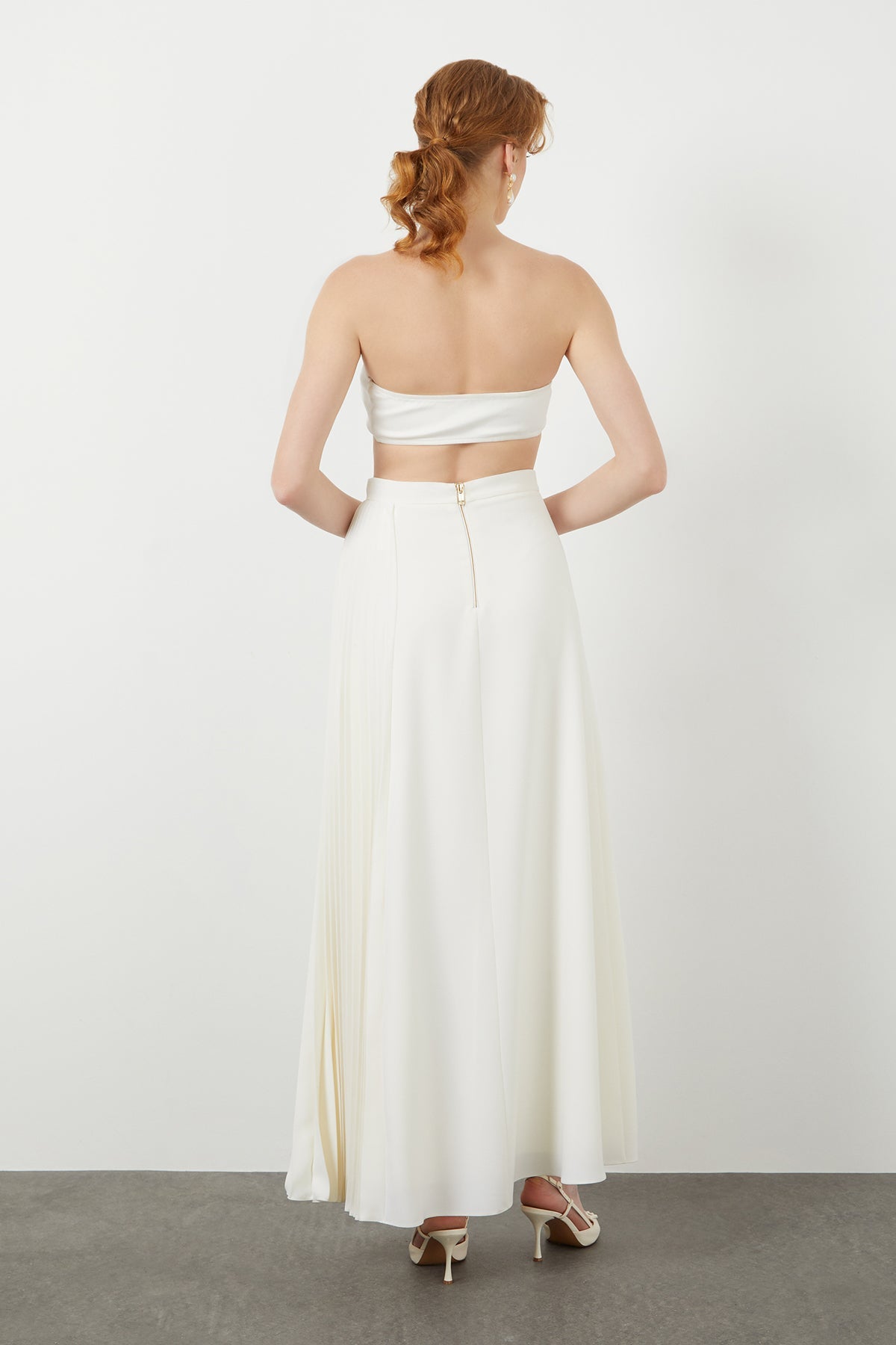 Ecru Pleat-Detail Maxi Skirt
