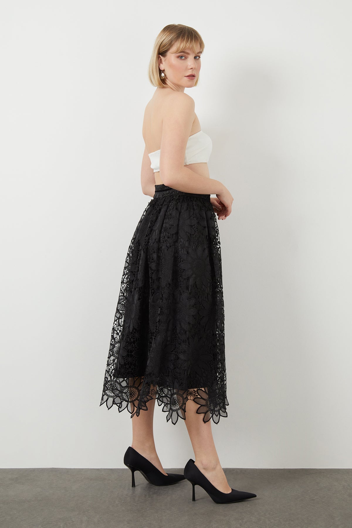 Black Lace Midi Skirt