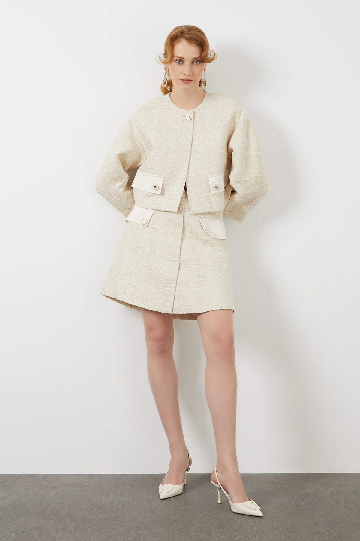 Button-Detail Crop Jacket