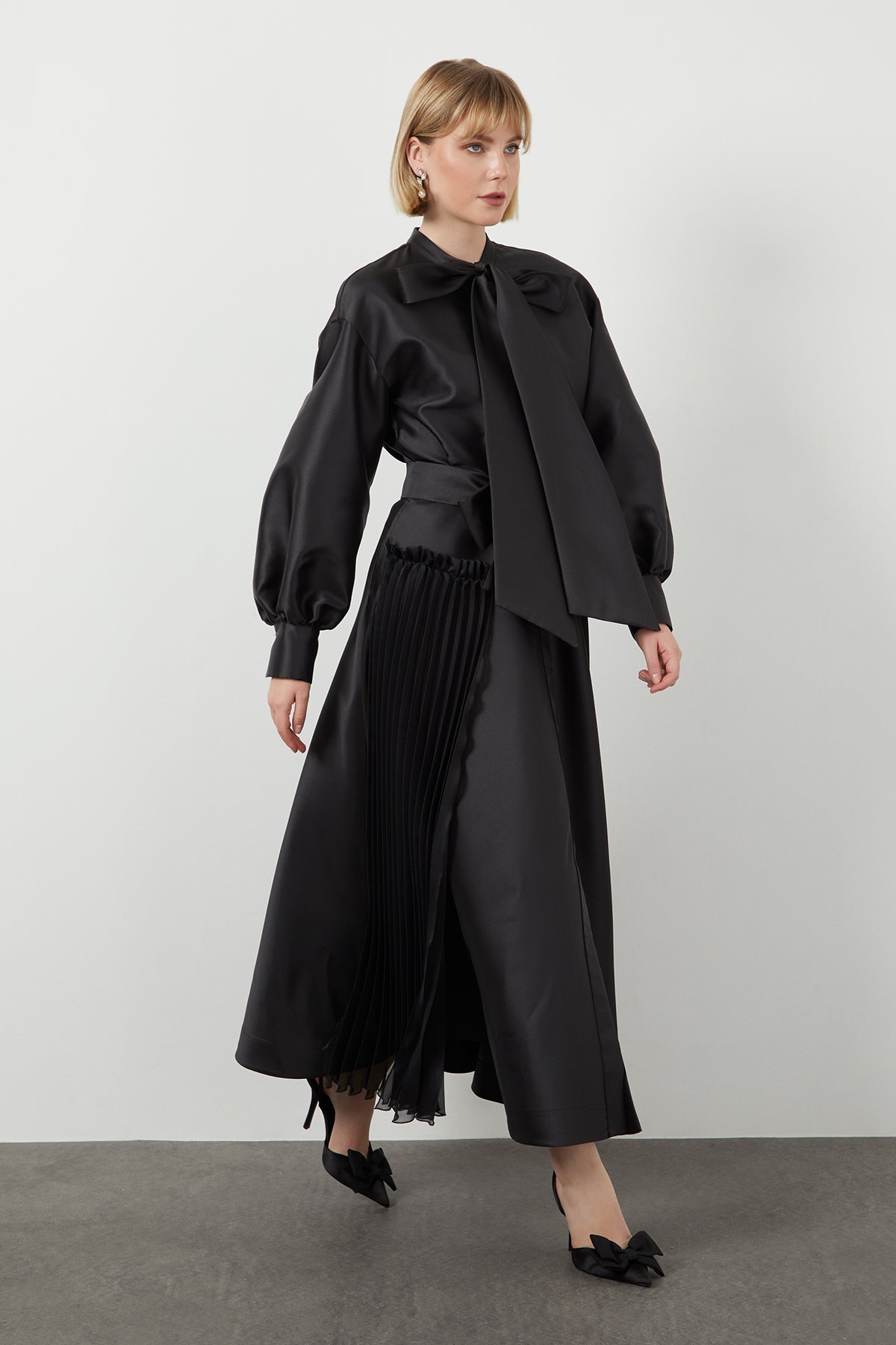 Black Bow-Detail Midi Dress