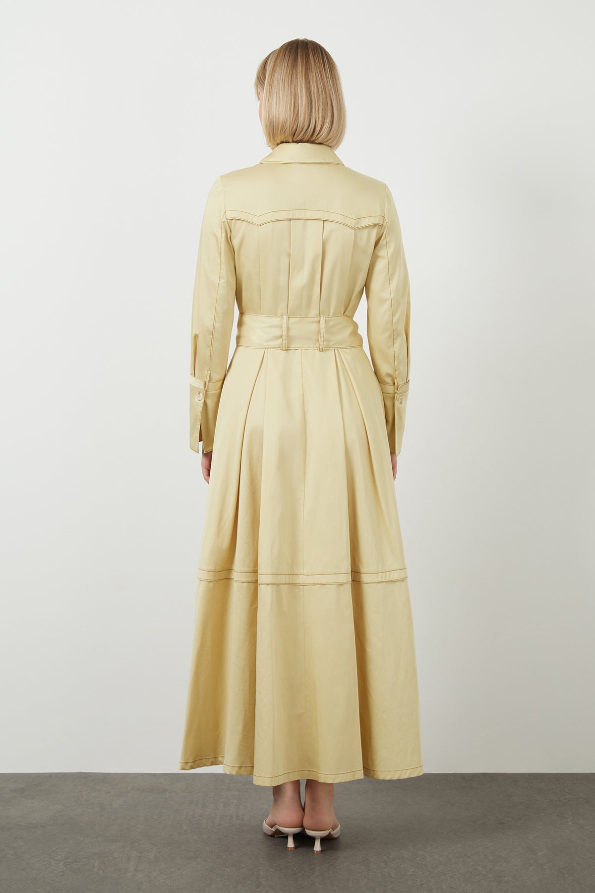 Ecru Sash-Detail Cotton Midi Dress