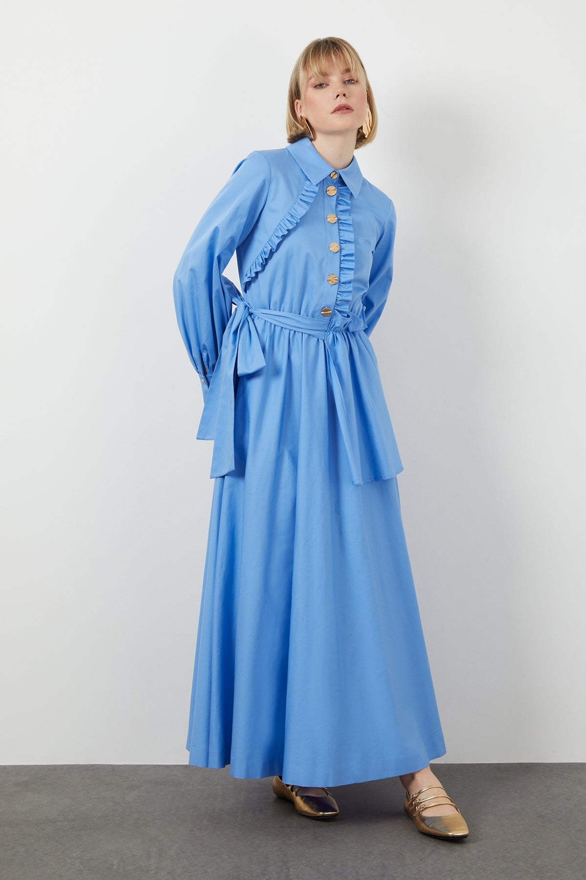 Blue Button-Detail Maxi Dress