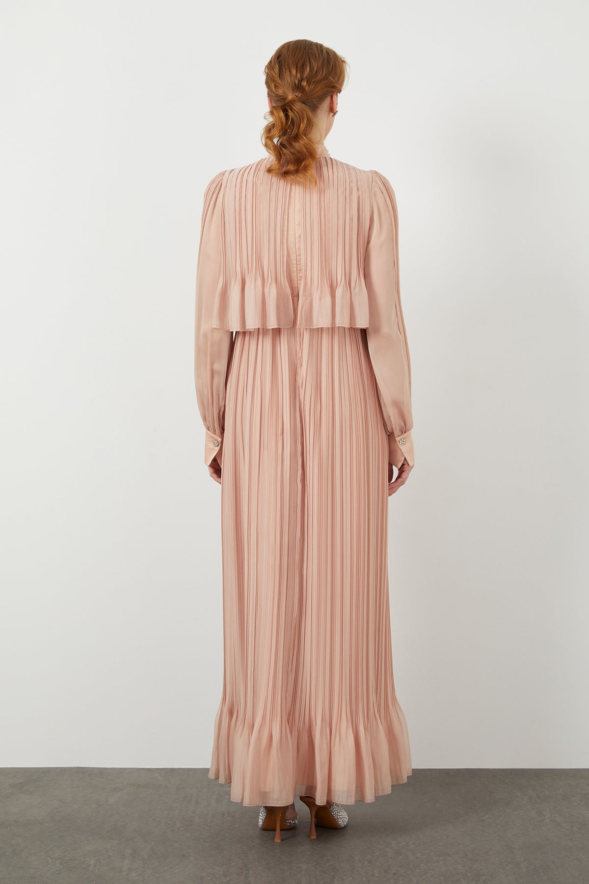 Pink Embroidered-Collar Maxi Dress