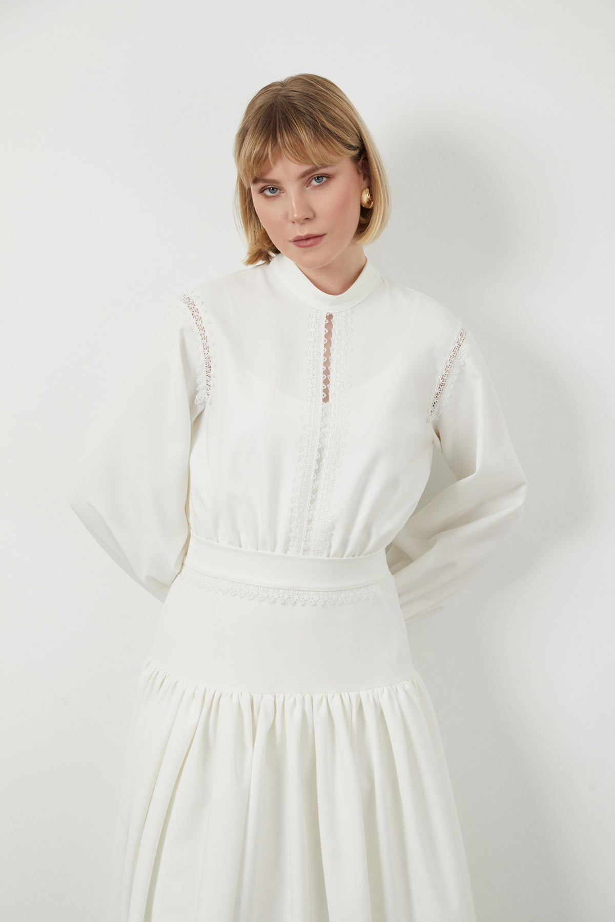 Ecru Stripe-Detail Midi Dress