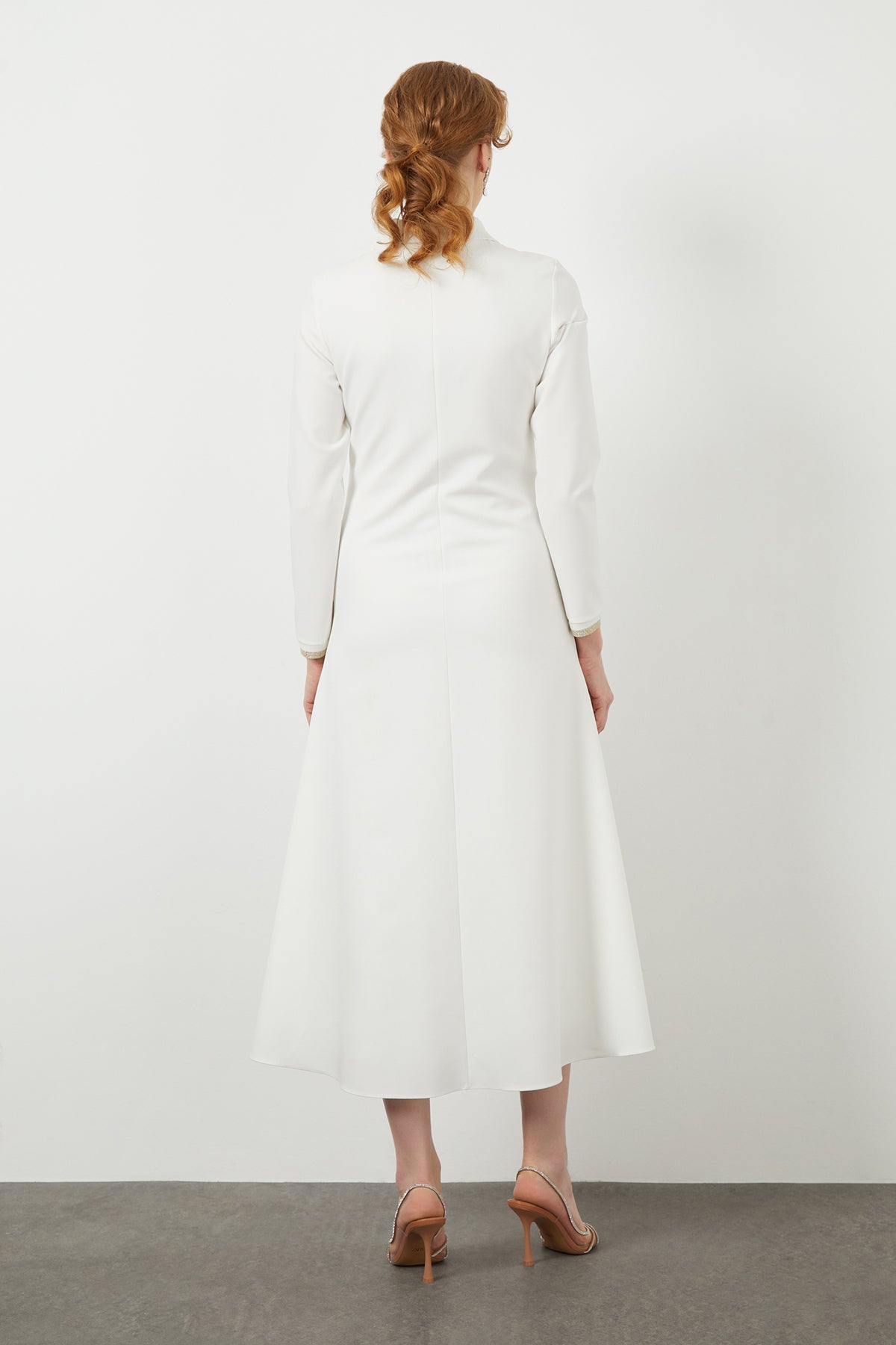 Ecru Long-Sleeve Midi Dress