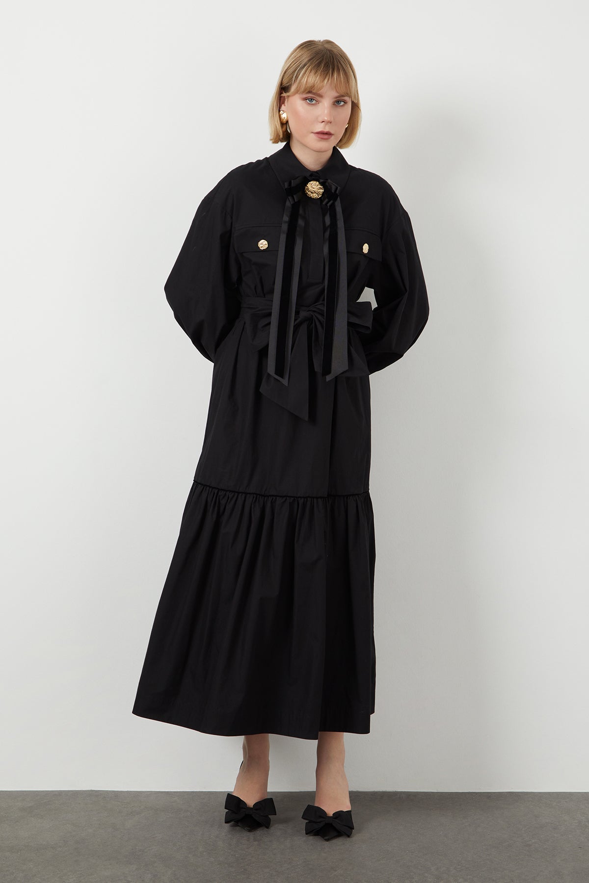 Black Button-Detail Midi Dress