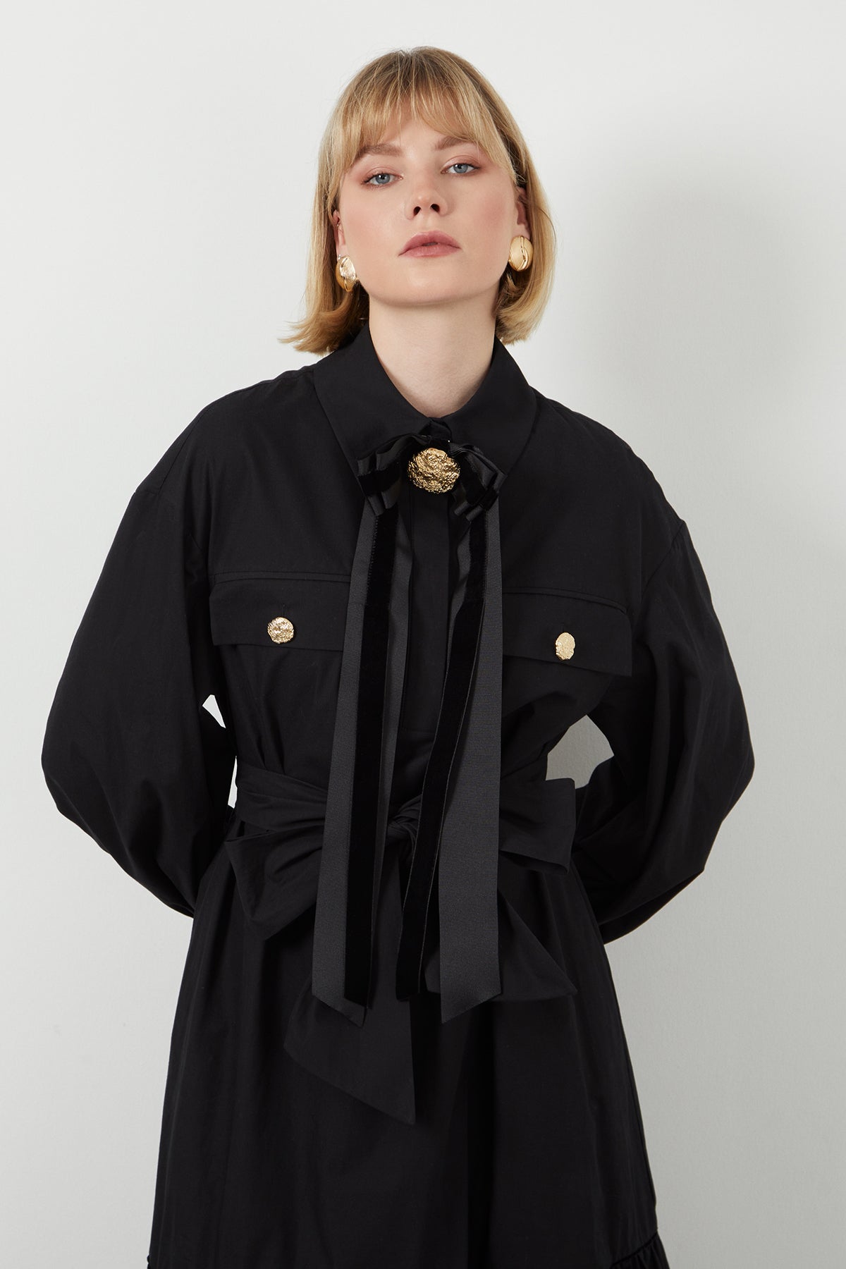 Black Button-Detail Midi Dress