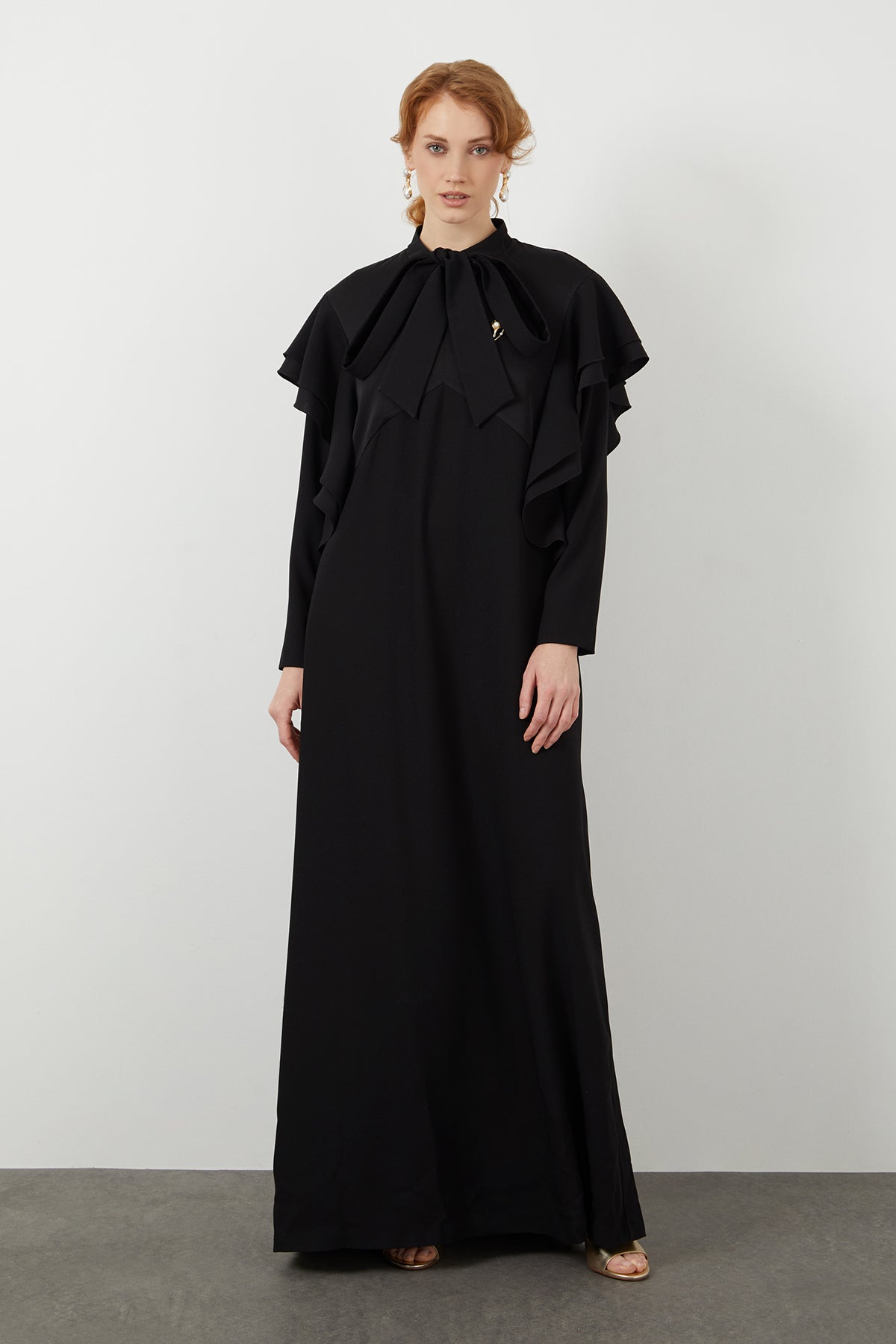 Black Tie-Detail Long Dress