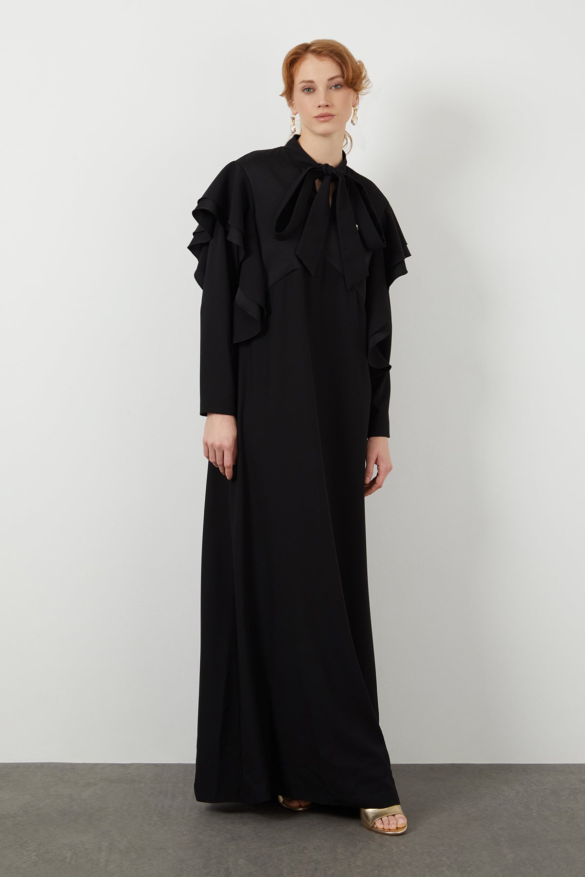 Black Tie-Detail Long Dress