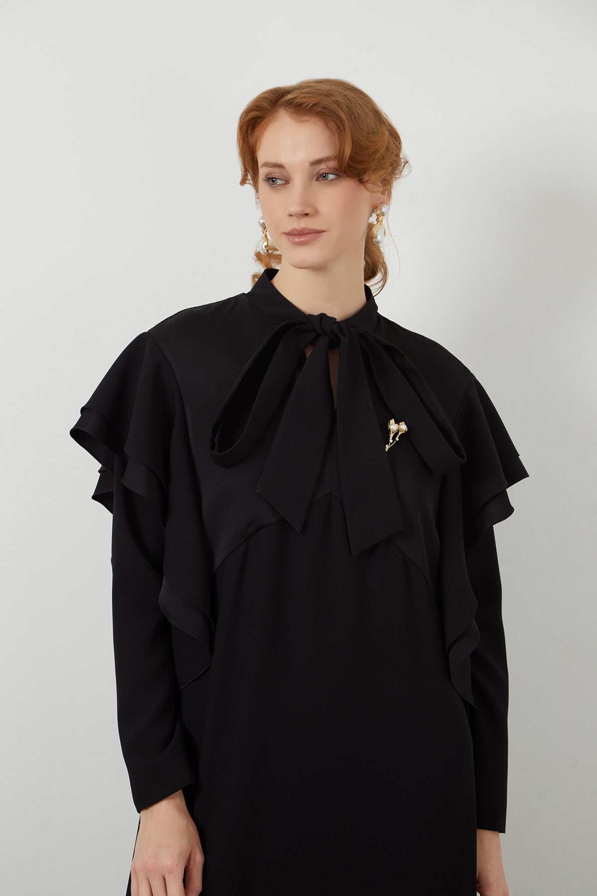 Black Tie-Detail Long Dress