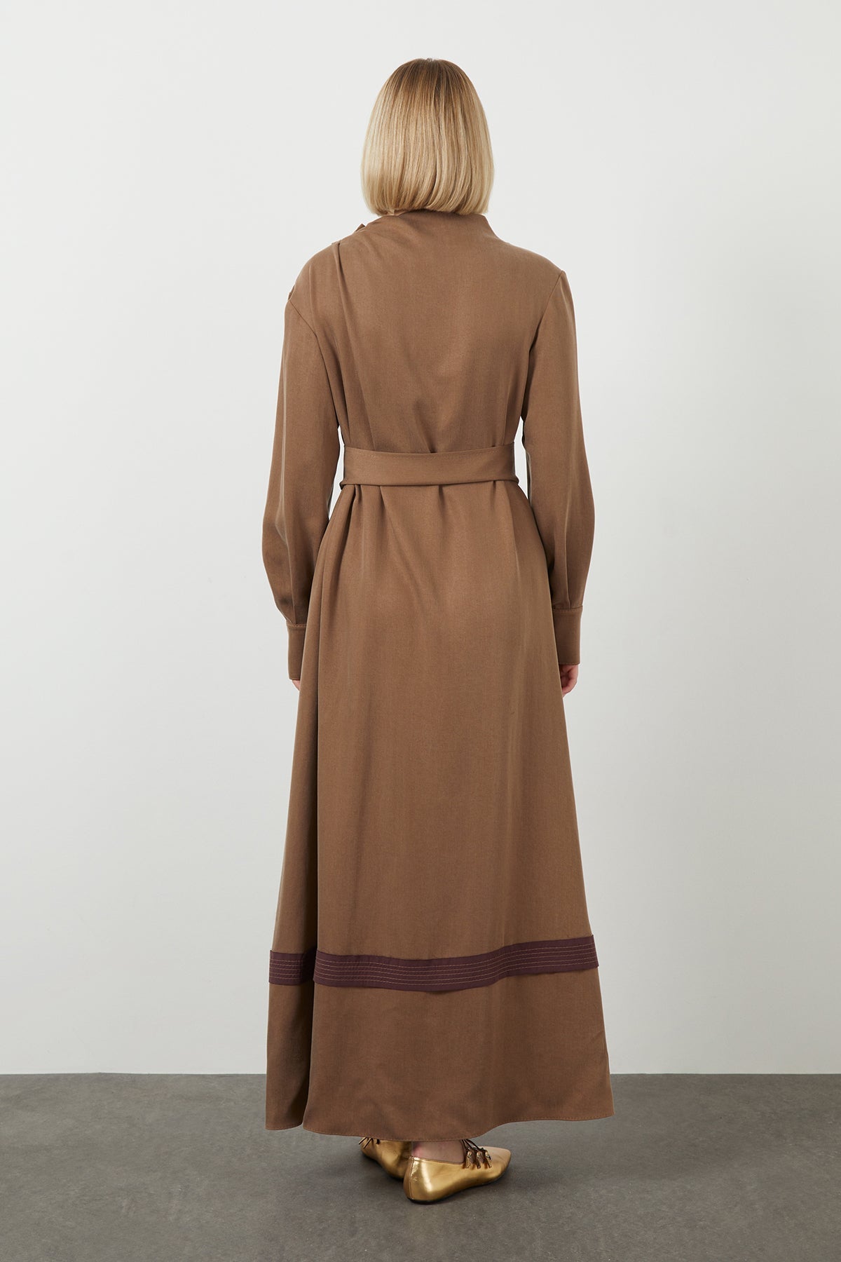 Brown Button-Detail Slit Maxi Dress