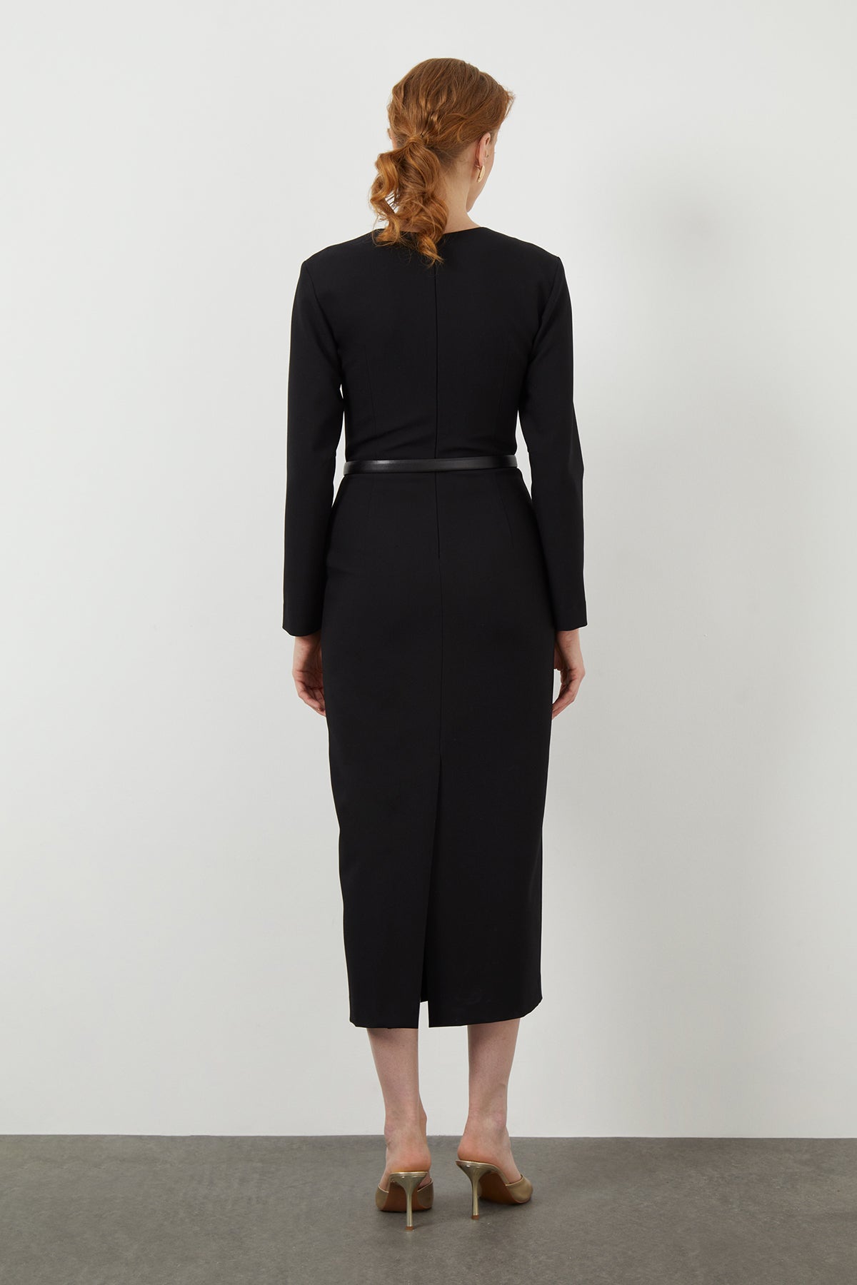 Black Midi V-Neck Dress