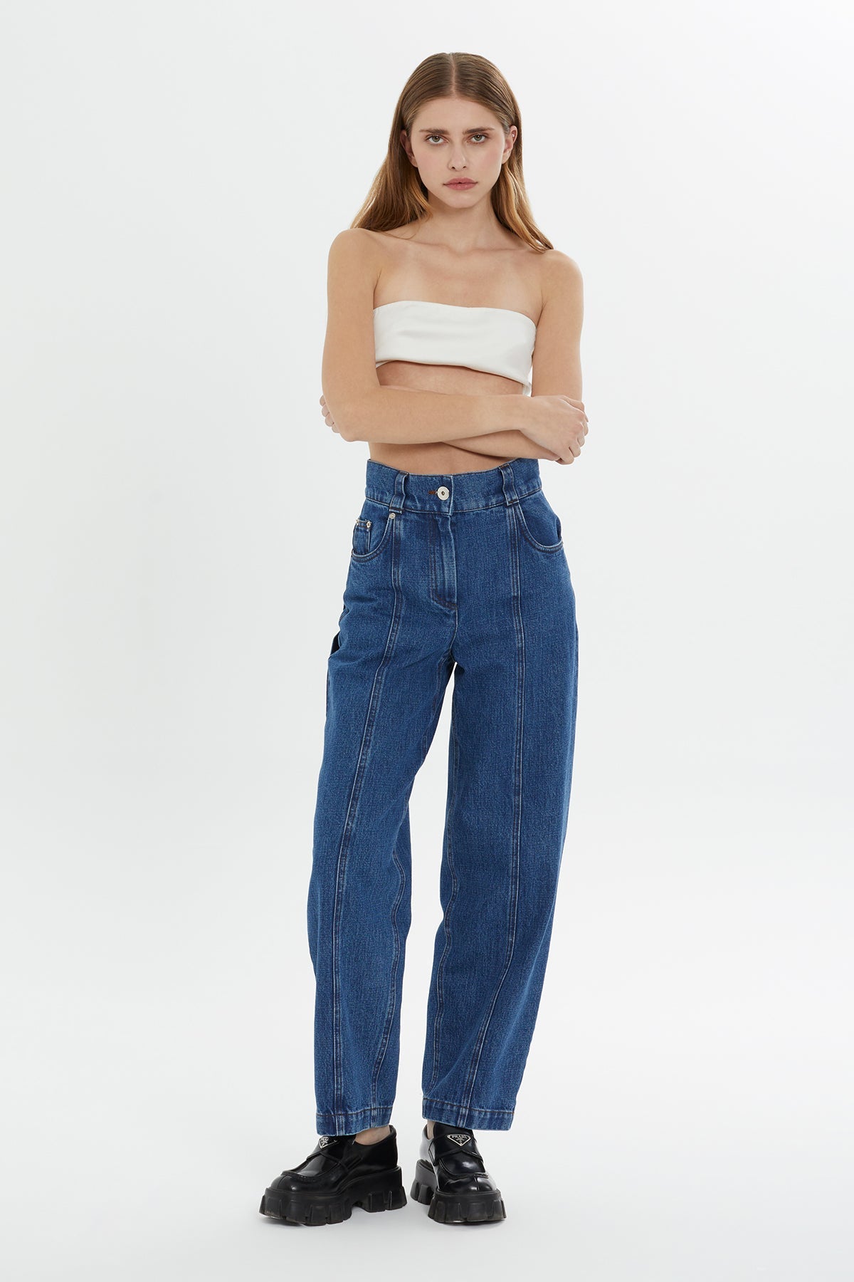 Navy High-Waist Mom Jeans