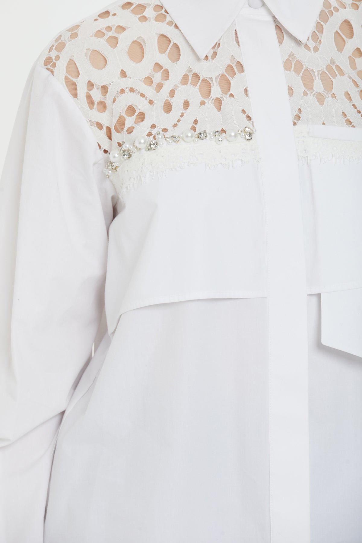 White Beaded Cotton Shirt