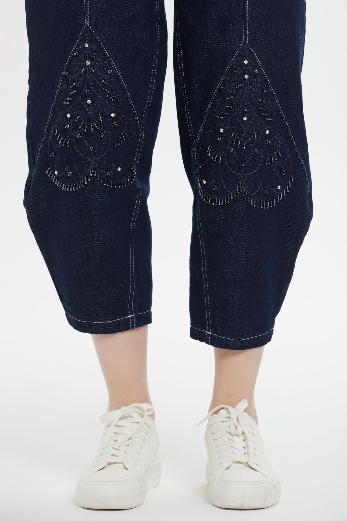 Beaded Embroidered Tapered Jeans