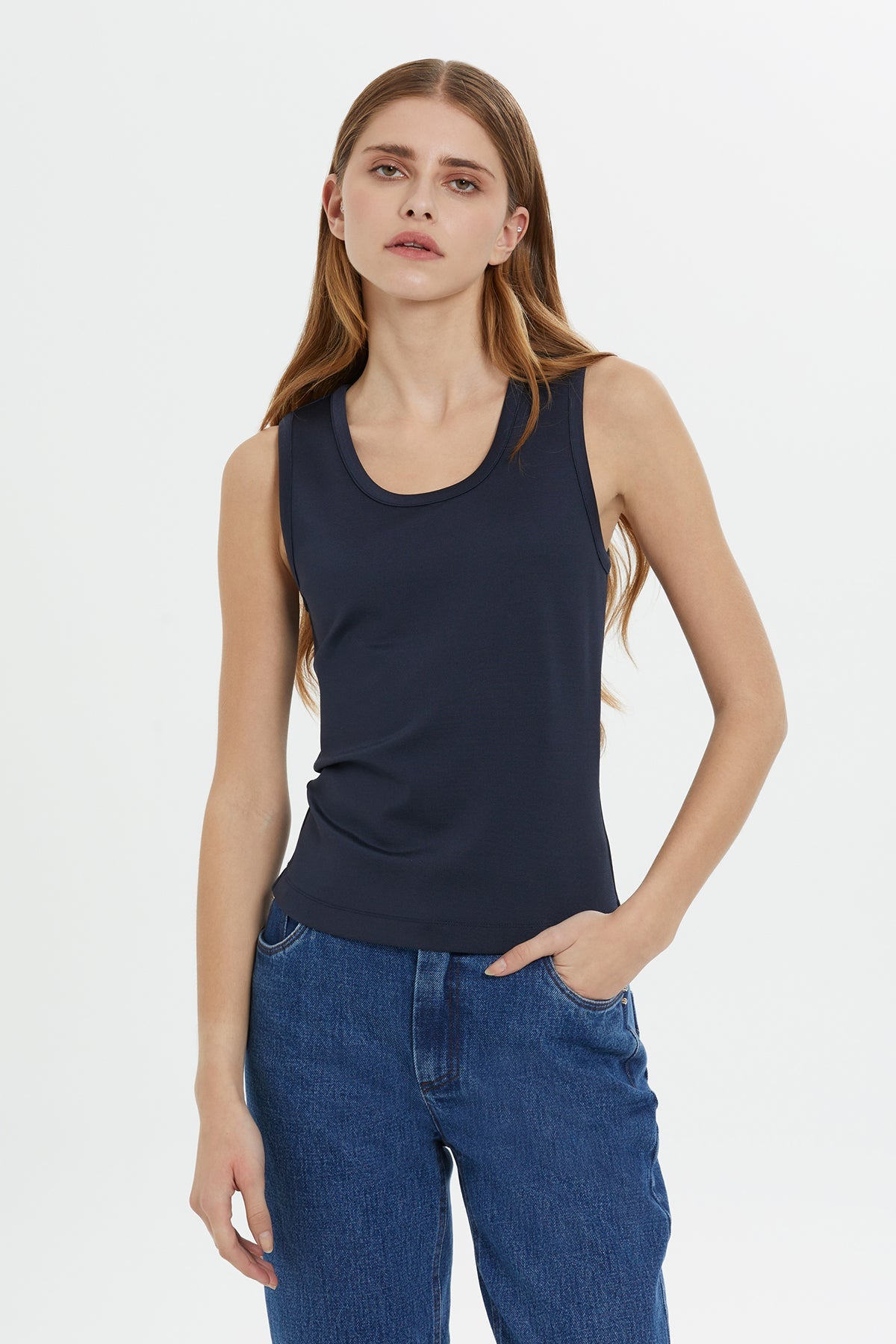 Navy Logo Detail Sleeveless Classic Tank