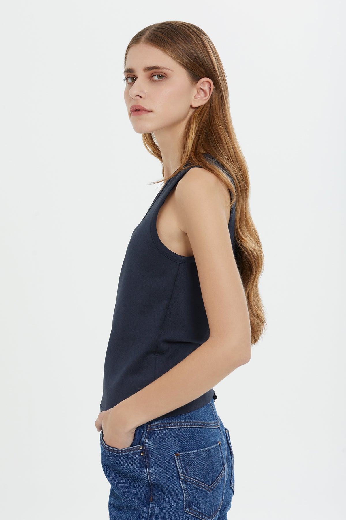 Navy Logo Detail Sleeveless Classic Tank