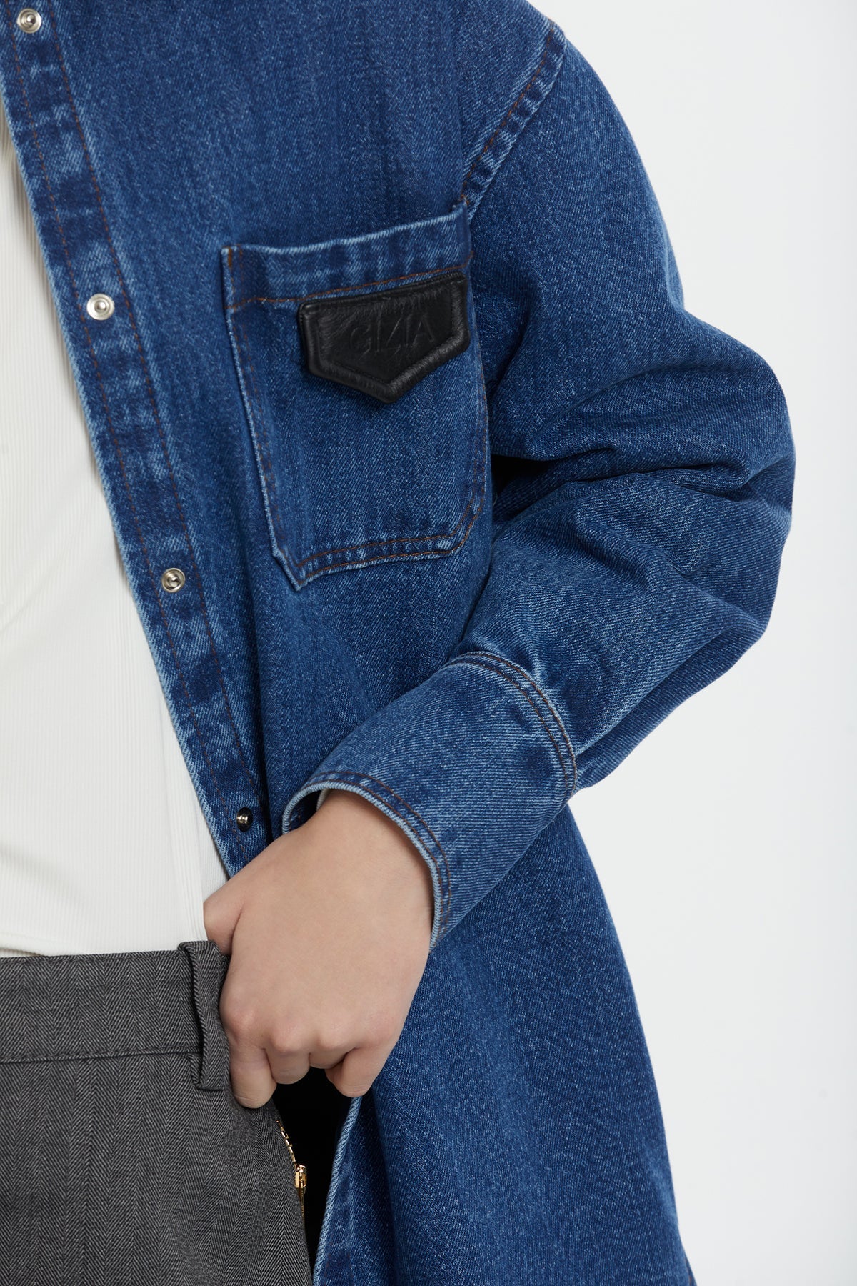 Contrast-Collar Denim Shirt