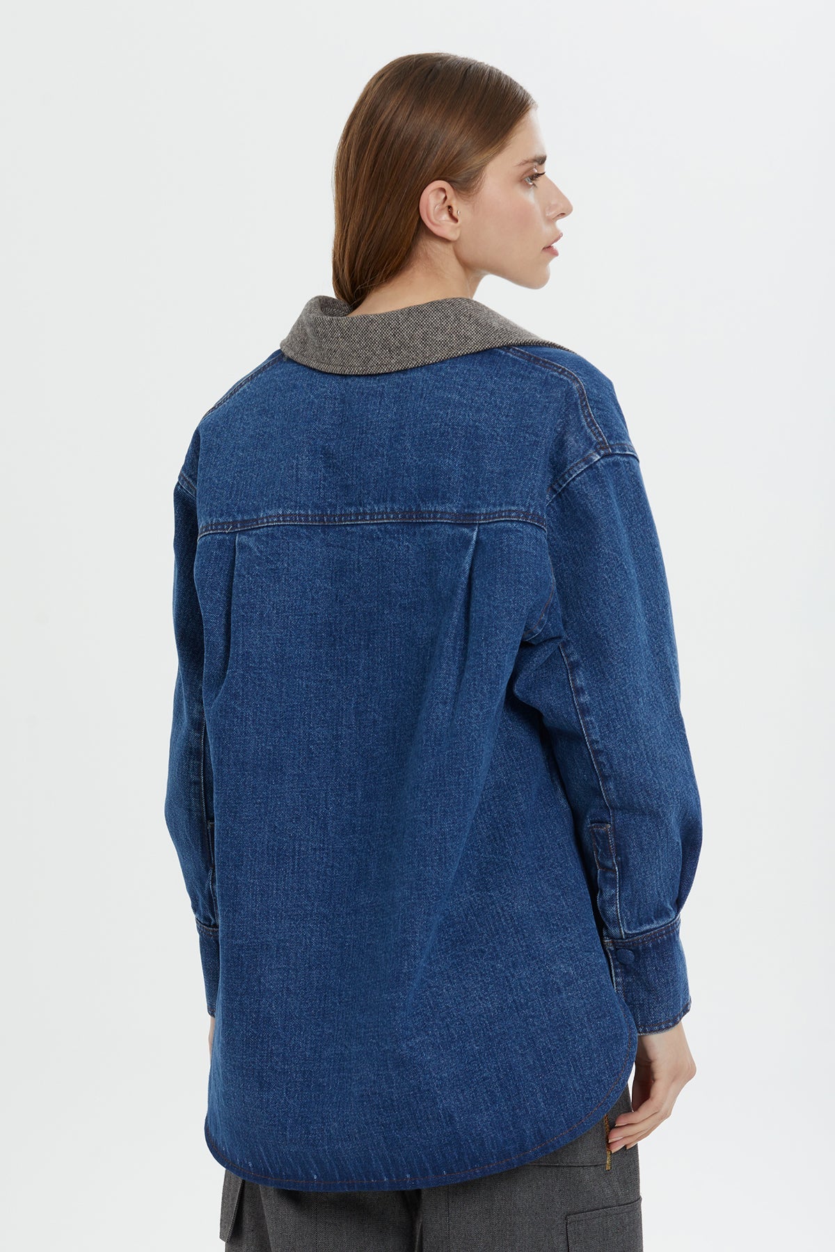 Contrast-Collar Denim Shirt