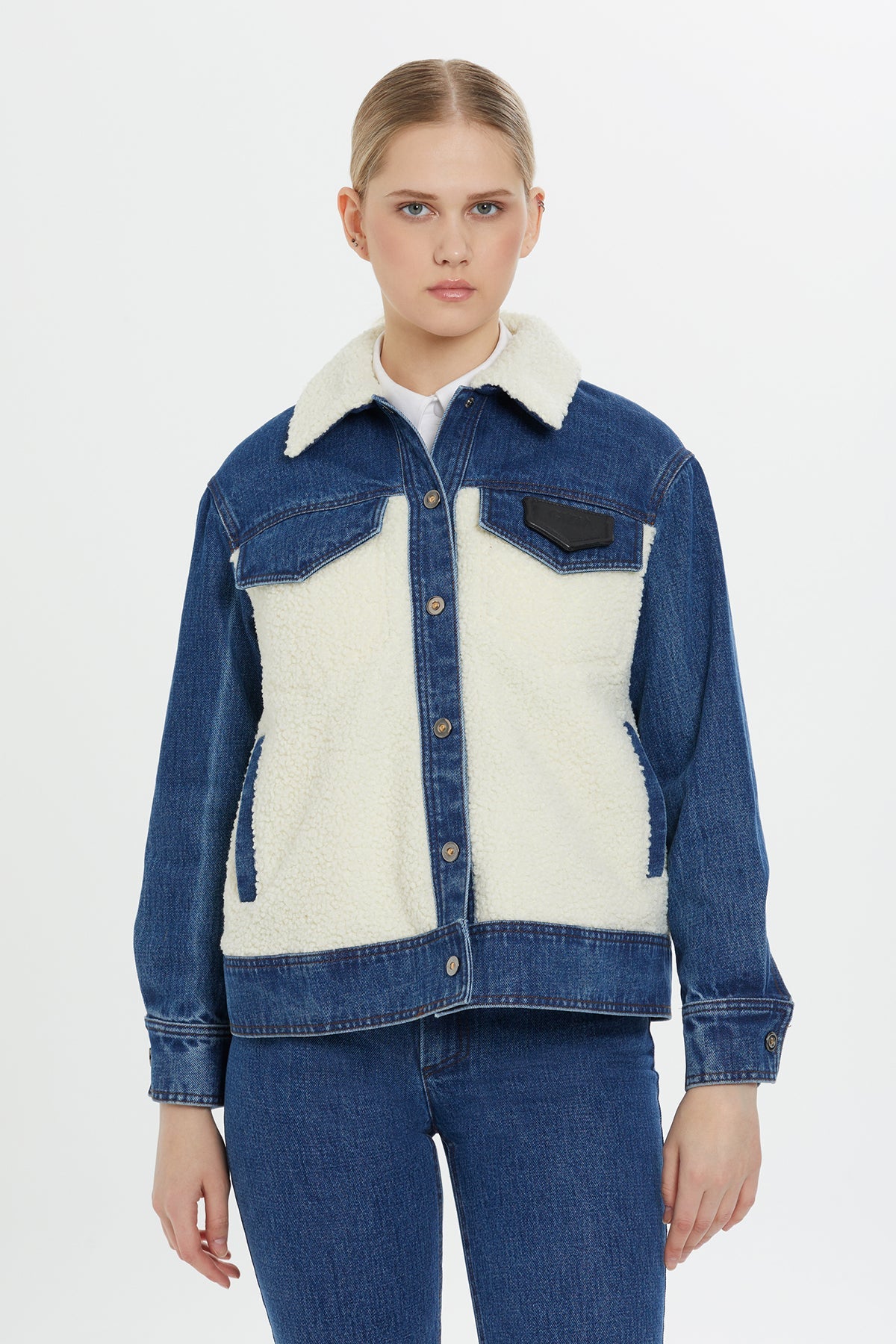 Plush-Detail Denim Jacket