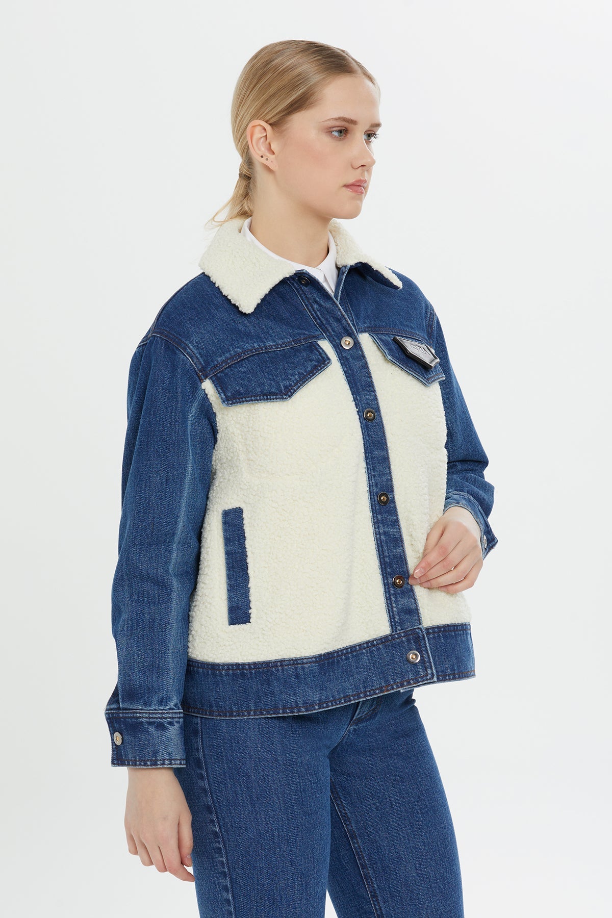 Plush-Detail Denim Jacket