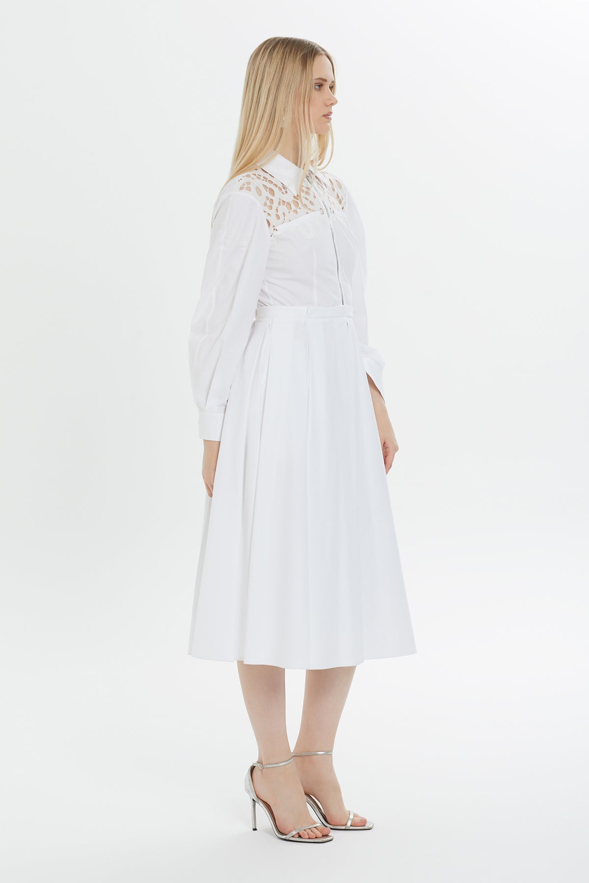 White Midi Zipper Detail Dress