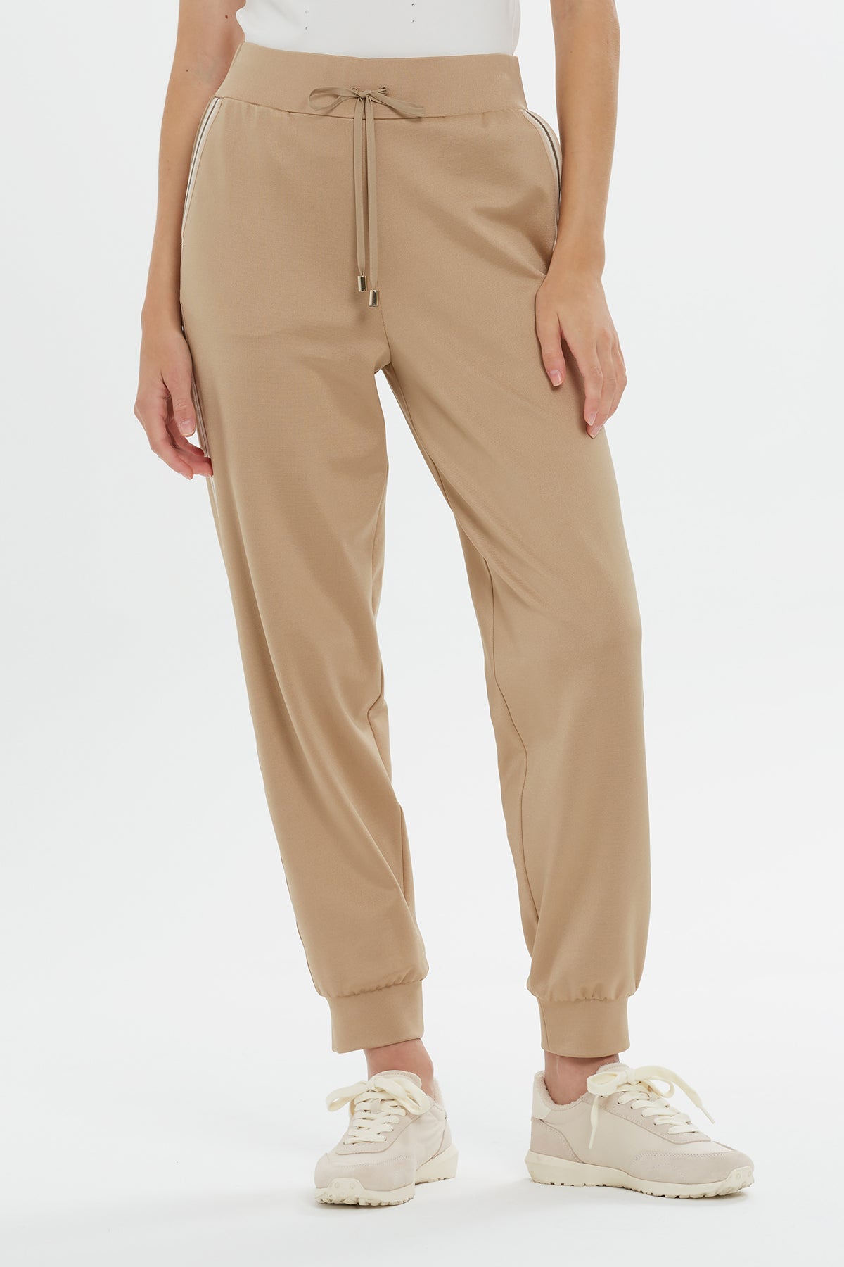 Beige Carrot Fit Drawstring Sweatpants