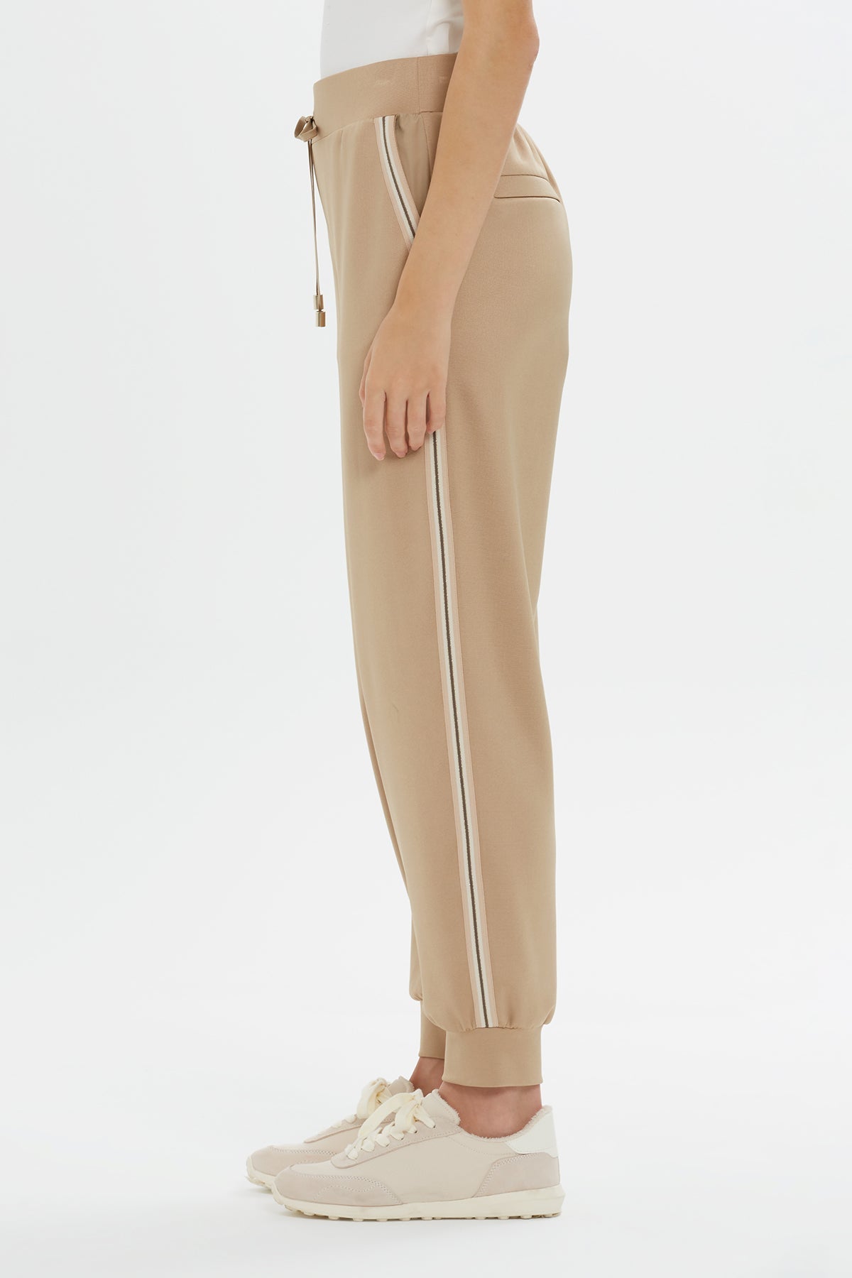 Beige Carrot Fit Drawstring Sweatpants