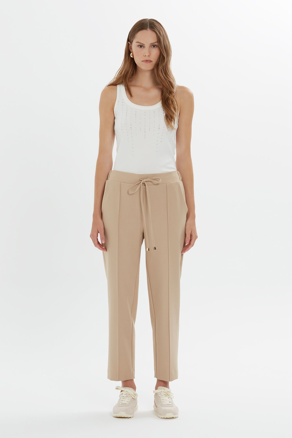 Beige Straight-Leg Sweatpants