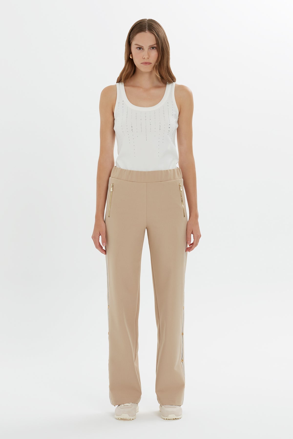 Beige Wide-Leg Sweatpants
