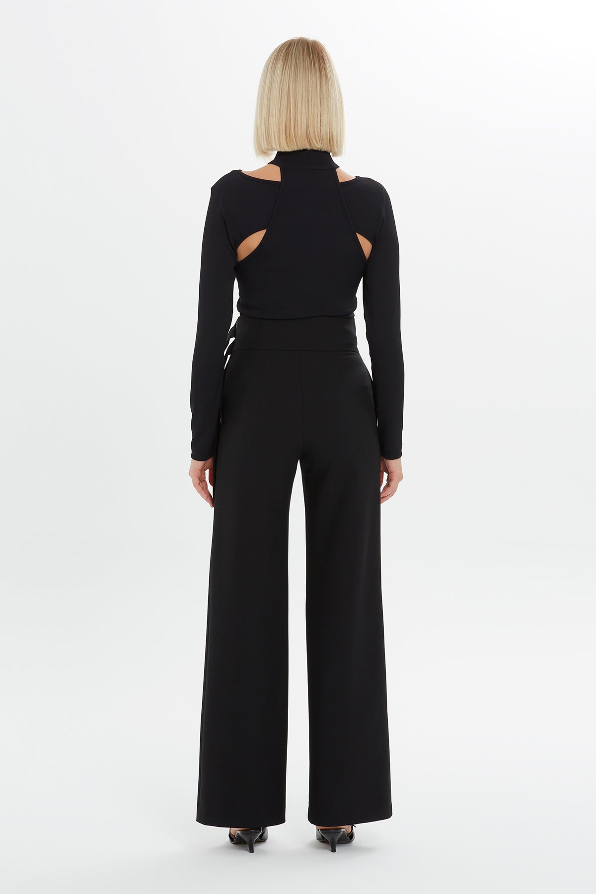 Black Wide-Leg Waist Detail Pants