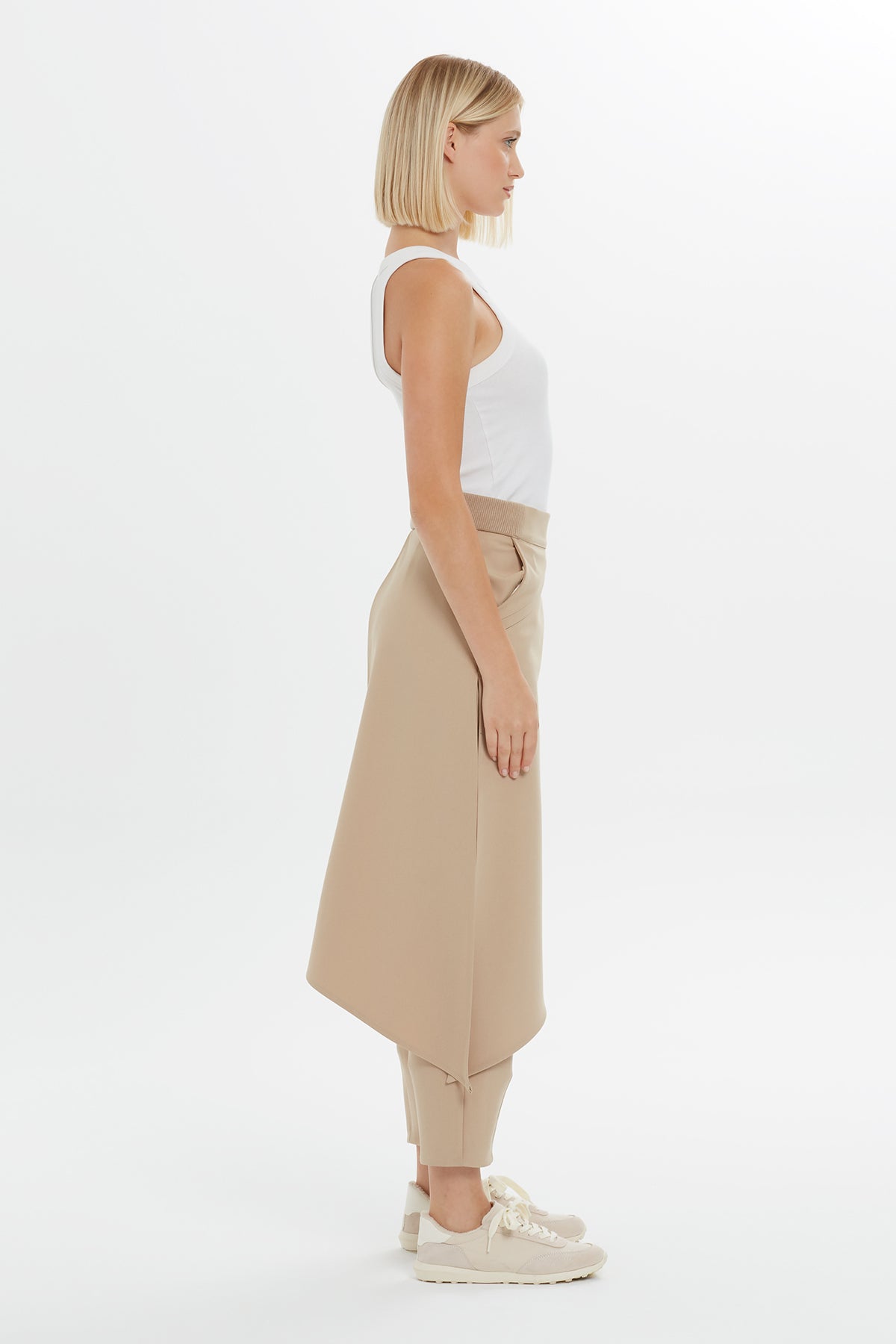 Beige Asymmetric Detail Pants