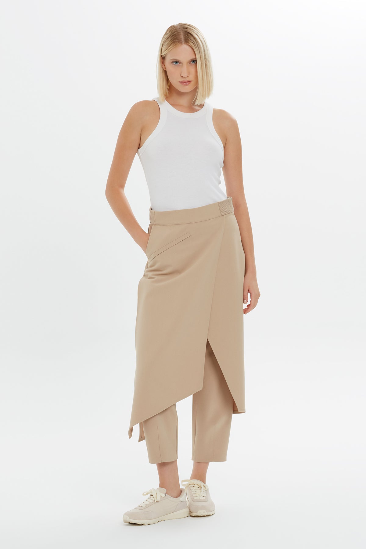 Beige Asymmetric Detail Pants