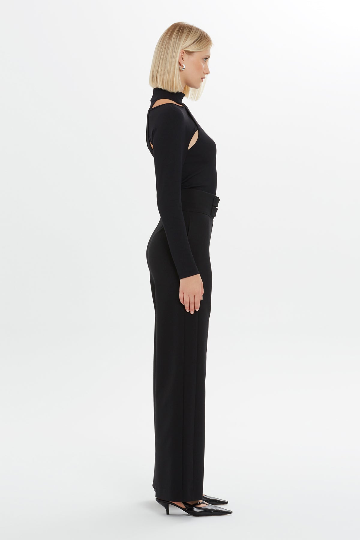 Black Wide-Leg Waist Detail Pants