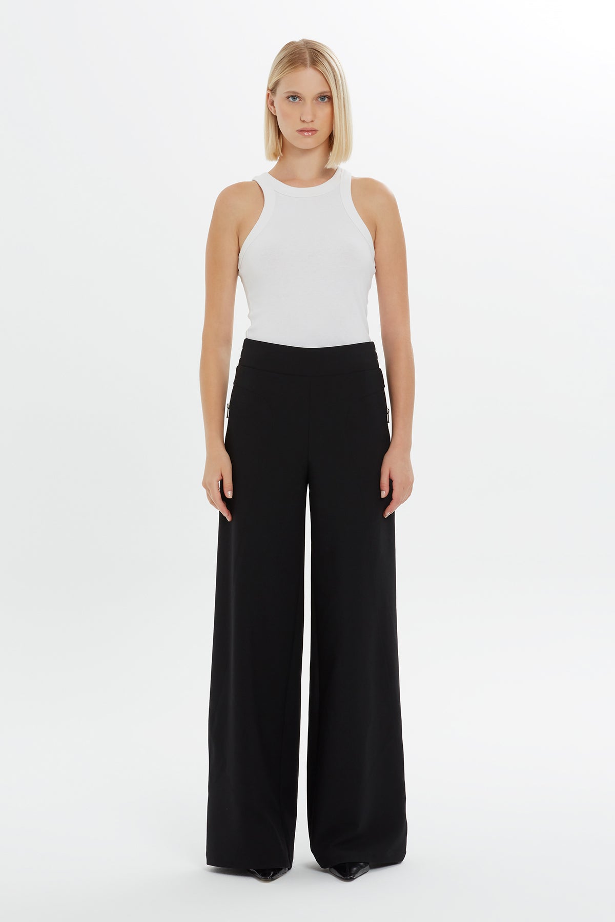 Black High-Waist Straight-Leg Sweatpants
