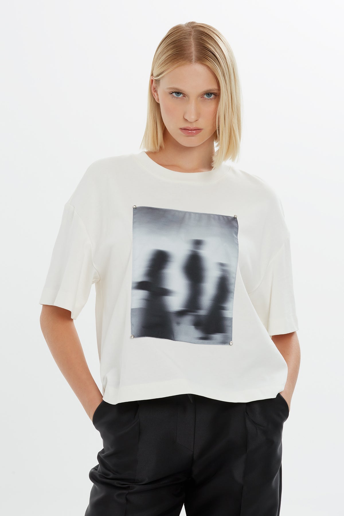 Ecru Print Detail Short-Sleeve T-Shirt