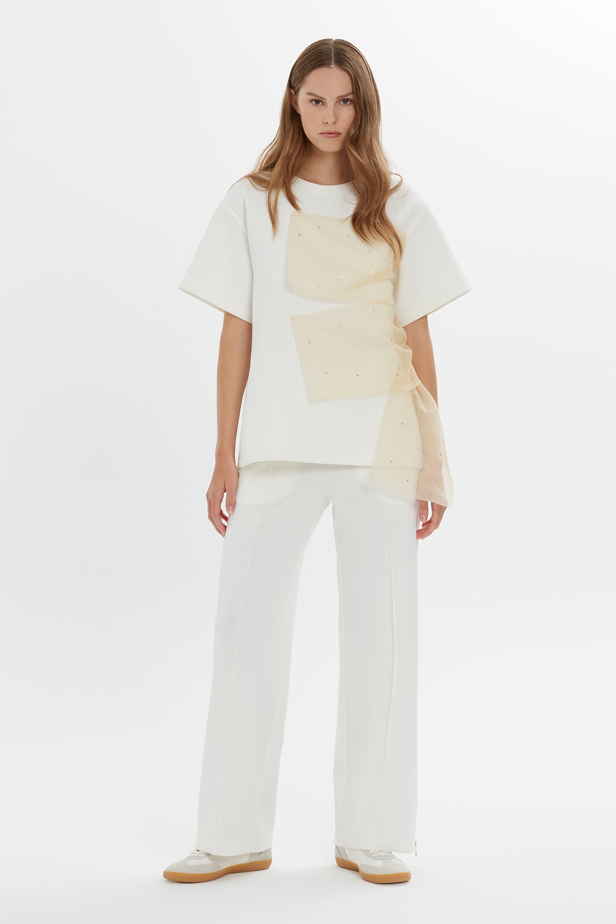 Ecru Tulle Detail T-Shirt