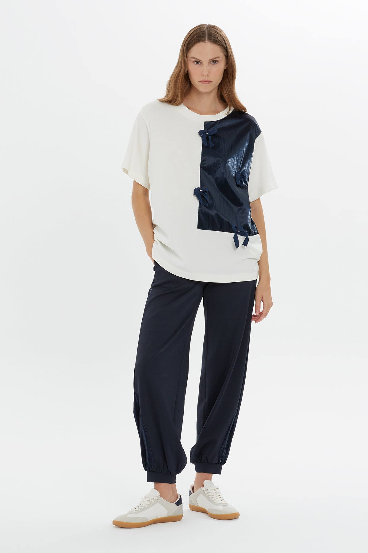 Ecru Ribbon Embellished T-Shirt