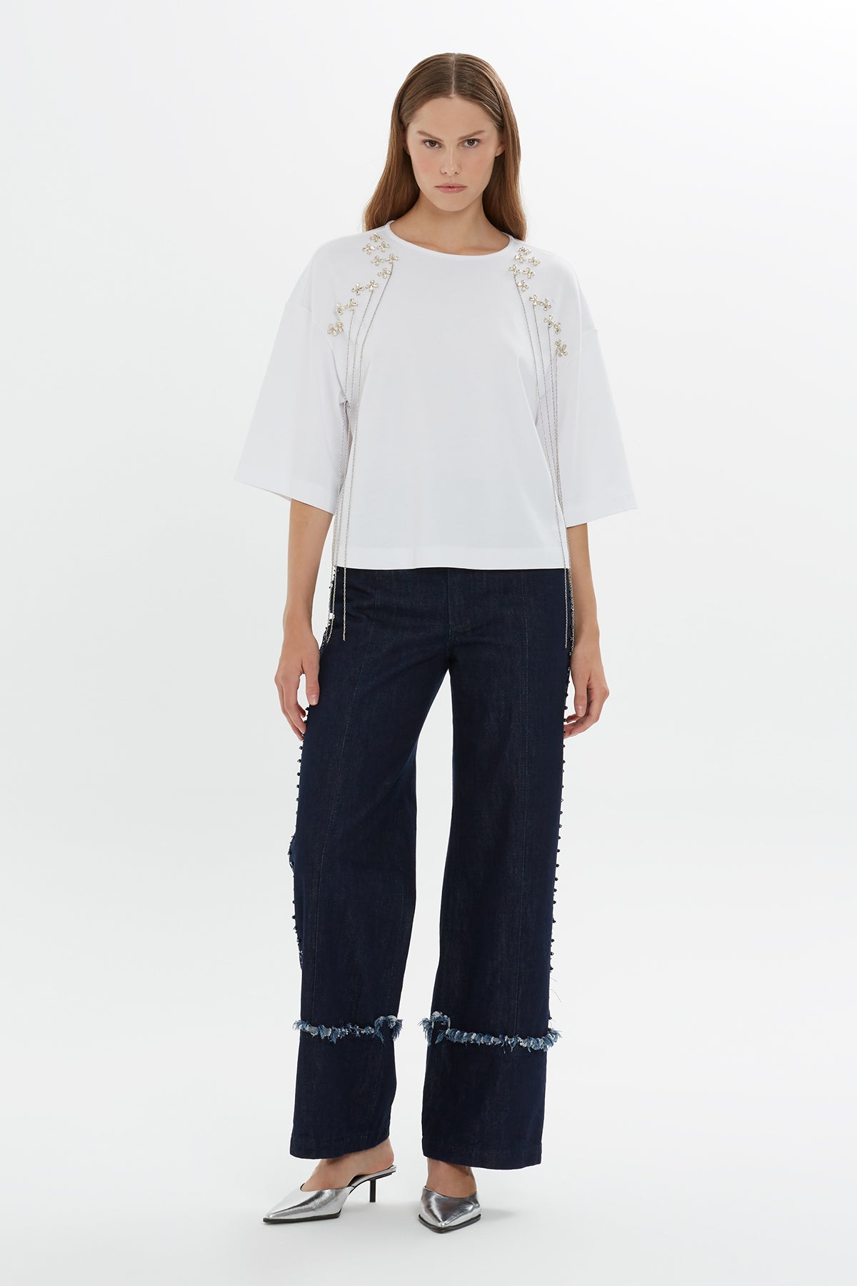 White Embroidered Cotton T-Shirt