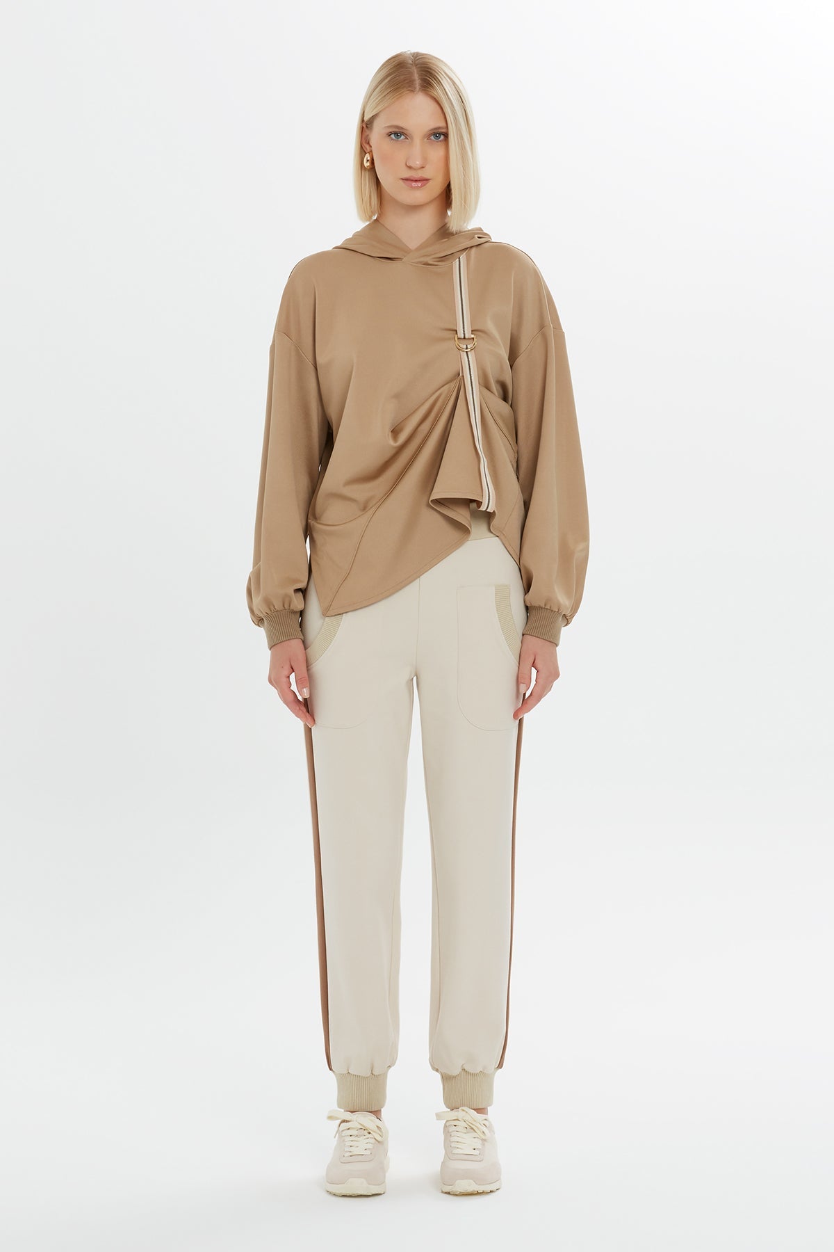 Beige Gathered Sweatshirt