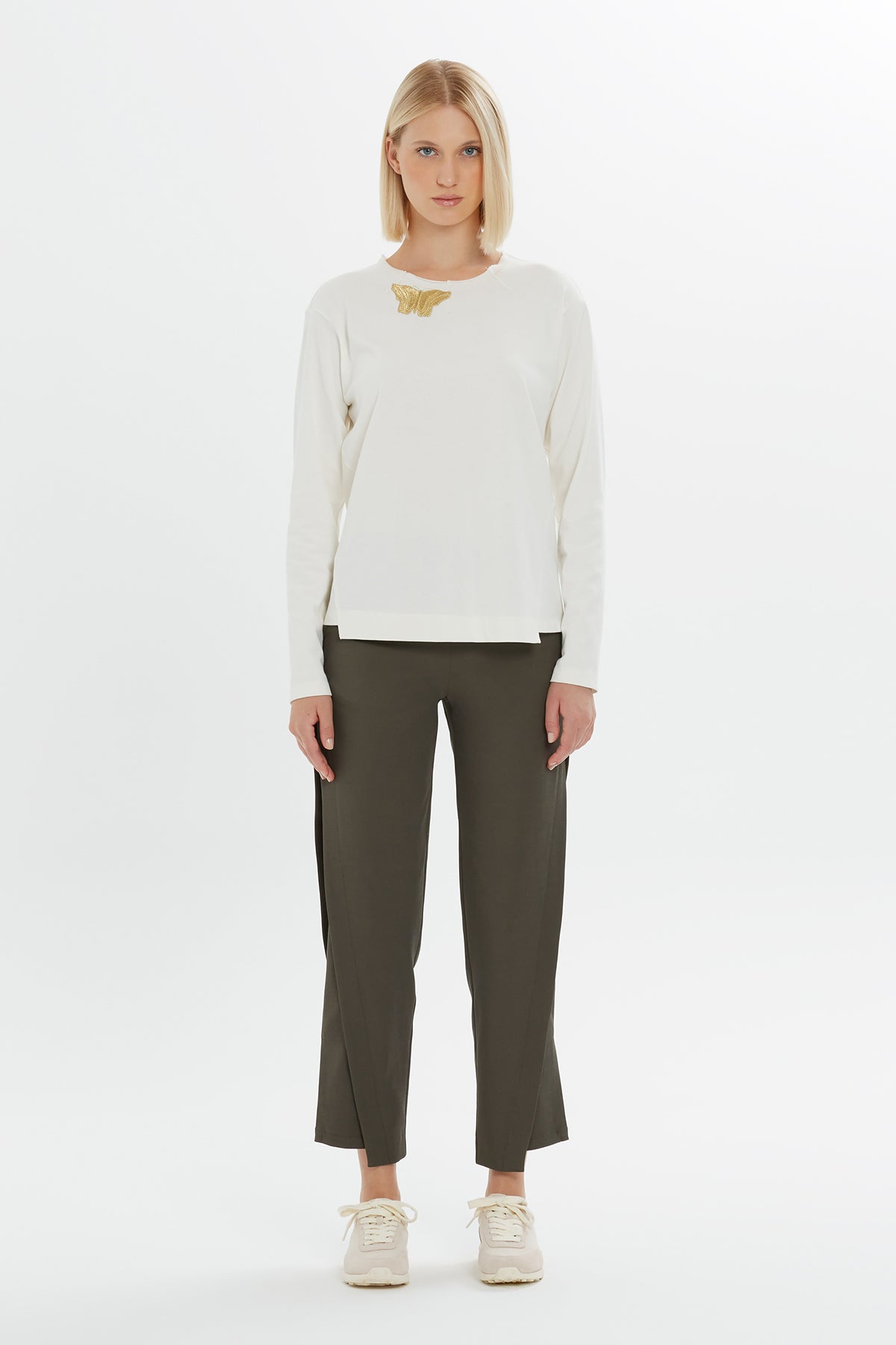 Ecru Butterfly Detail Long-Sleeve Blouse