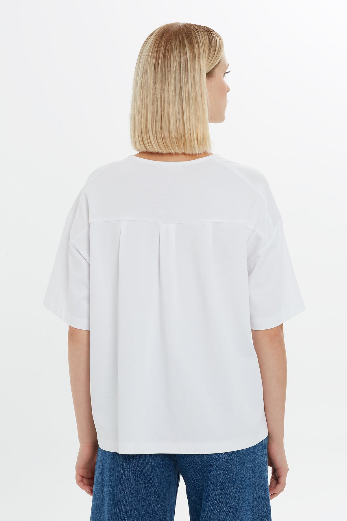 White Embroidery Detail Beaded Trim T-Shirt