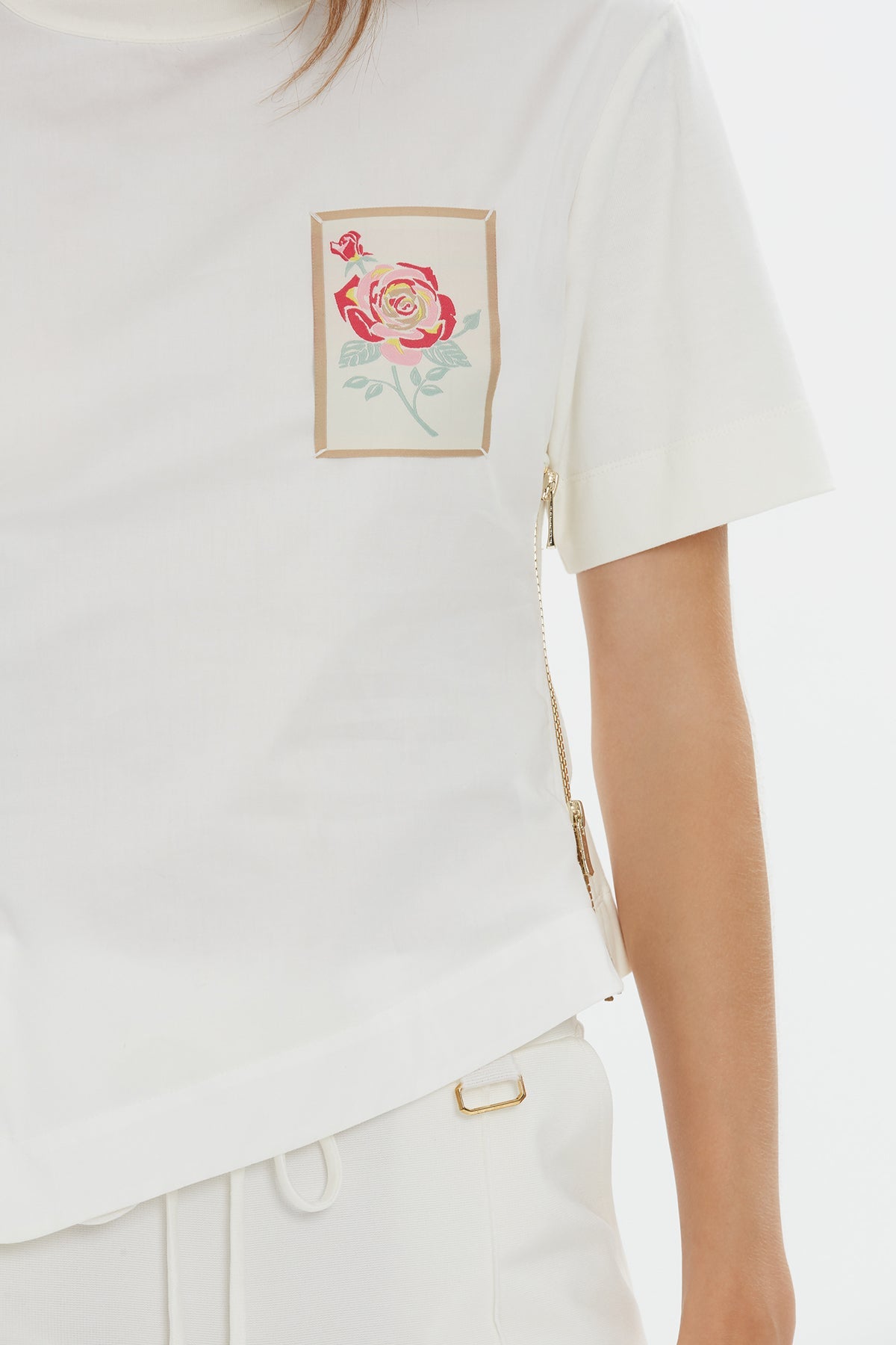 Ecru Zipper Detail T-Shirt