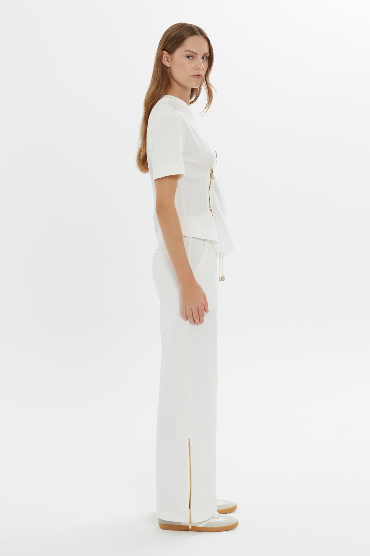 Ecru Zipper Detail T-Shirt