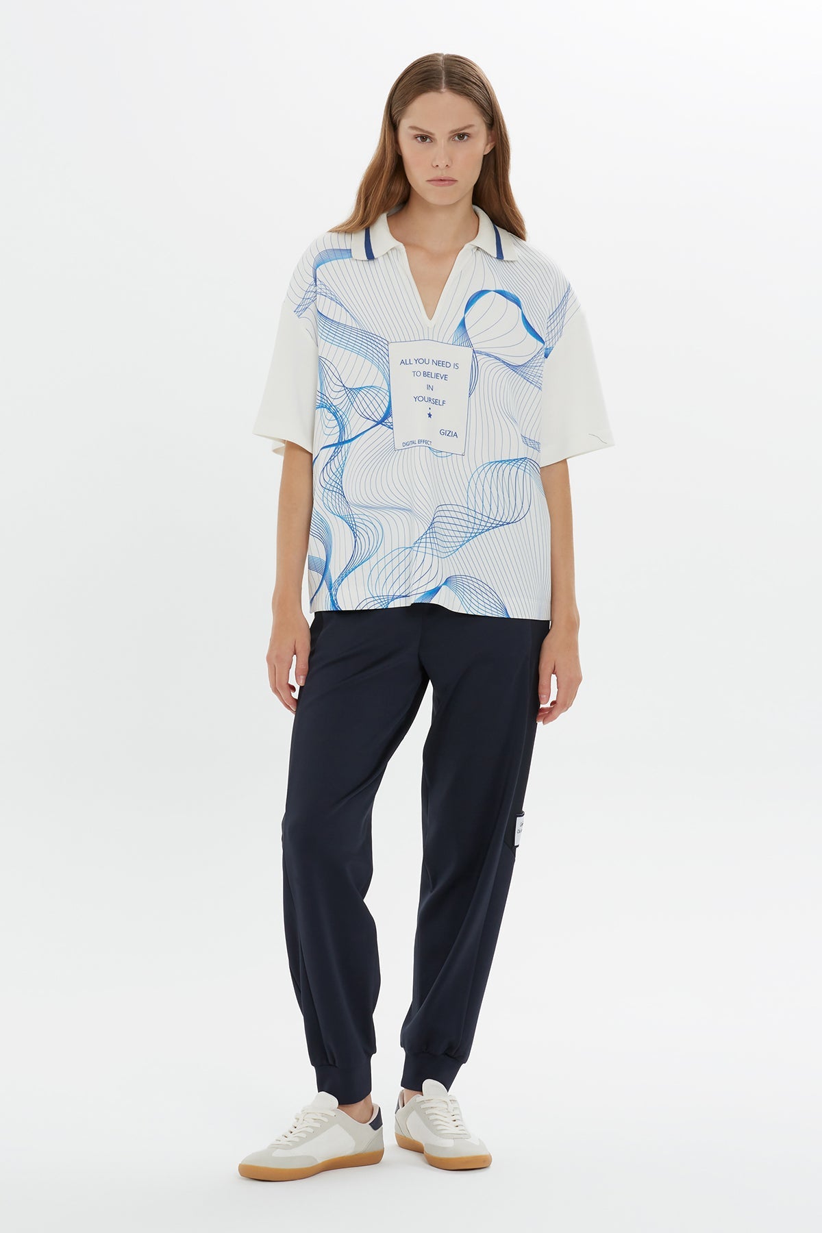 Ecru Graphic Print V Neck T-shirt