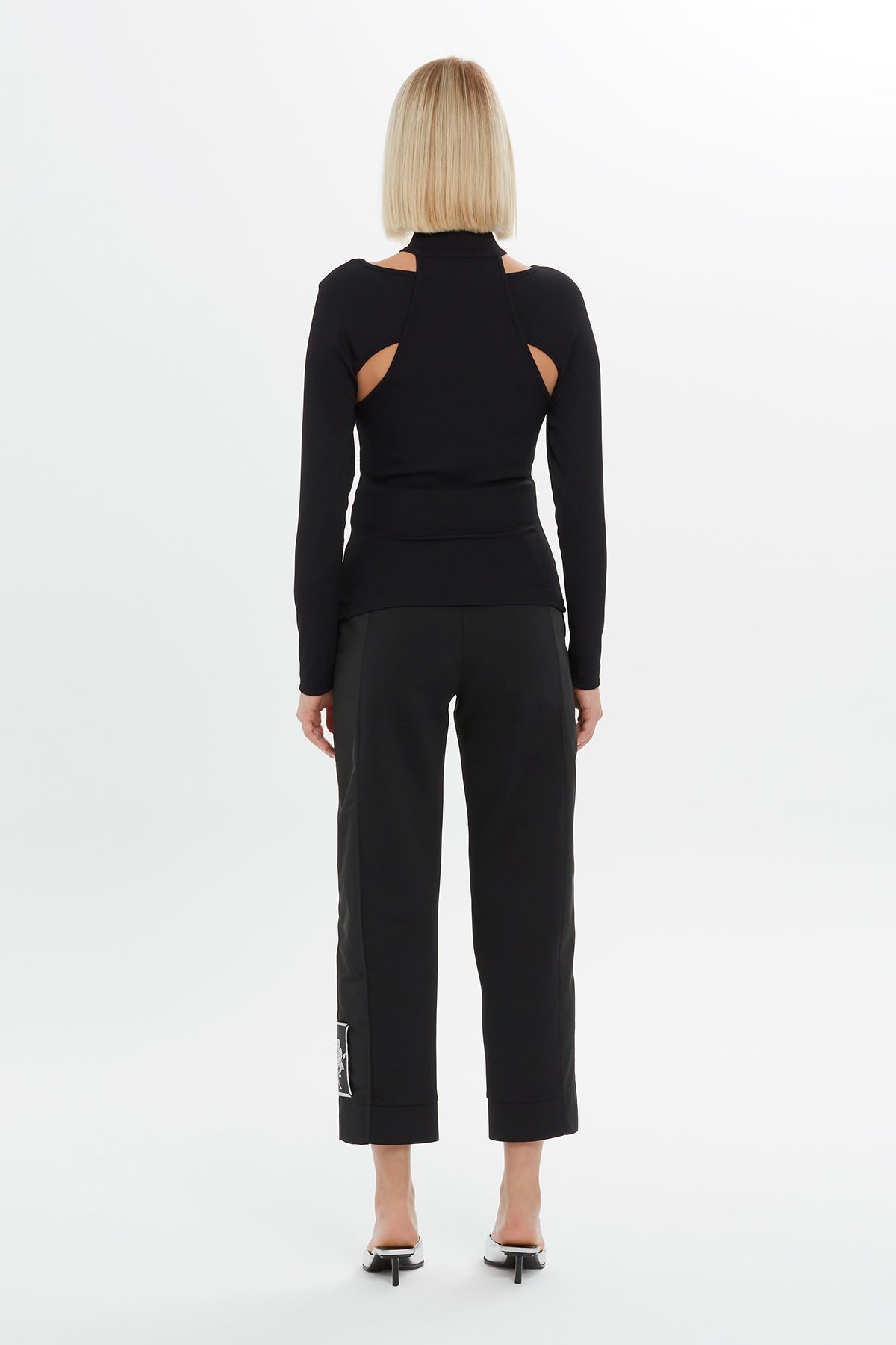 Black Rose Print Long-Sleeve Blouse